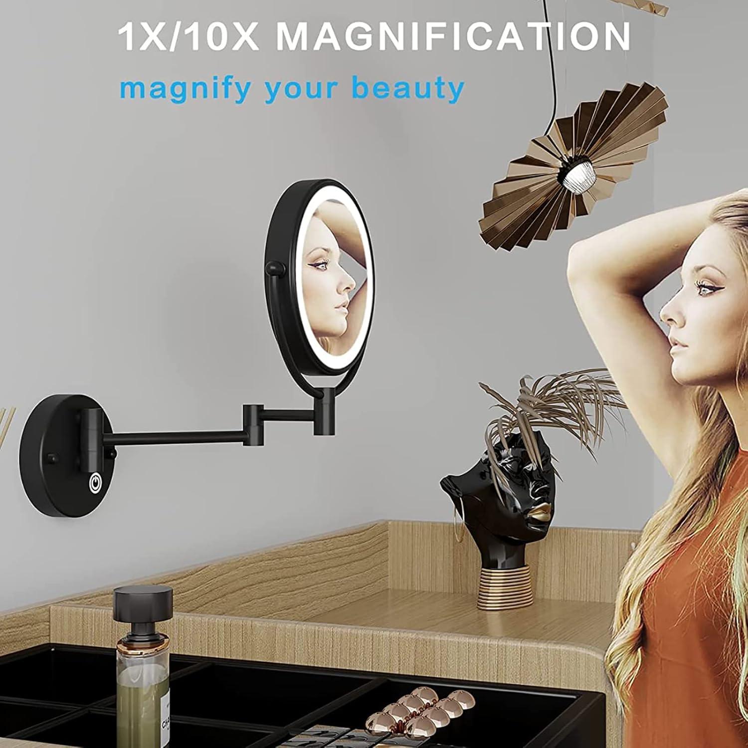 Espejo de Maquillaje LED JMFHCD 20cm Doble Lado 10x Aumento