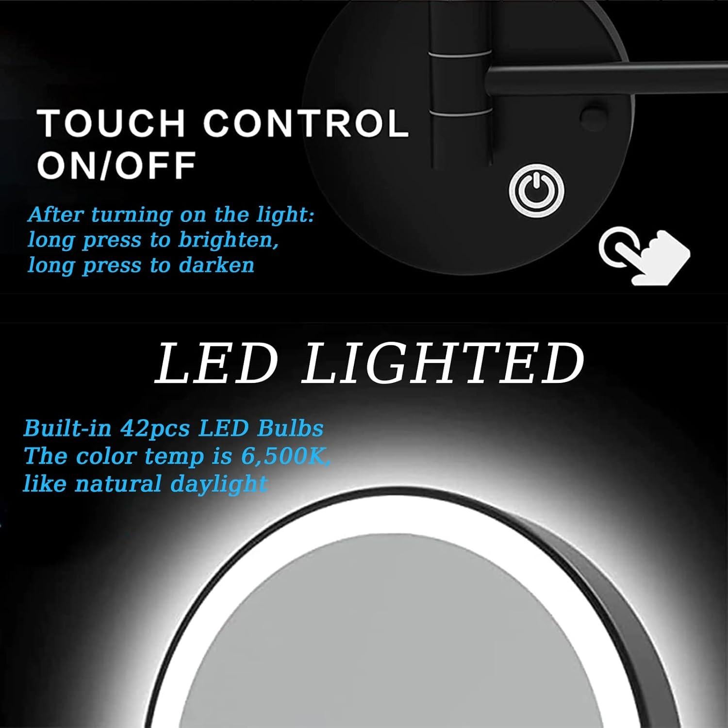 Espejo de Maquillaje LED JMFHCD 20cm Doble Lado 10x Aumento