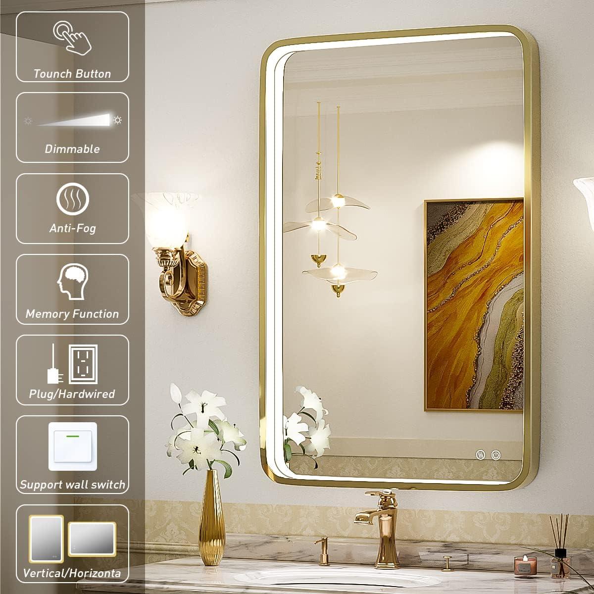 Espejo LED Regulable FTOTI 61x91cm Antivaho Dorado