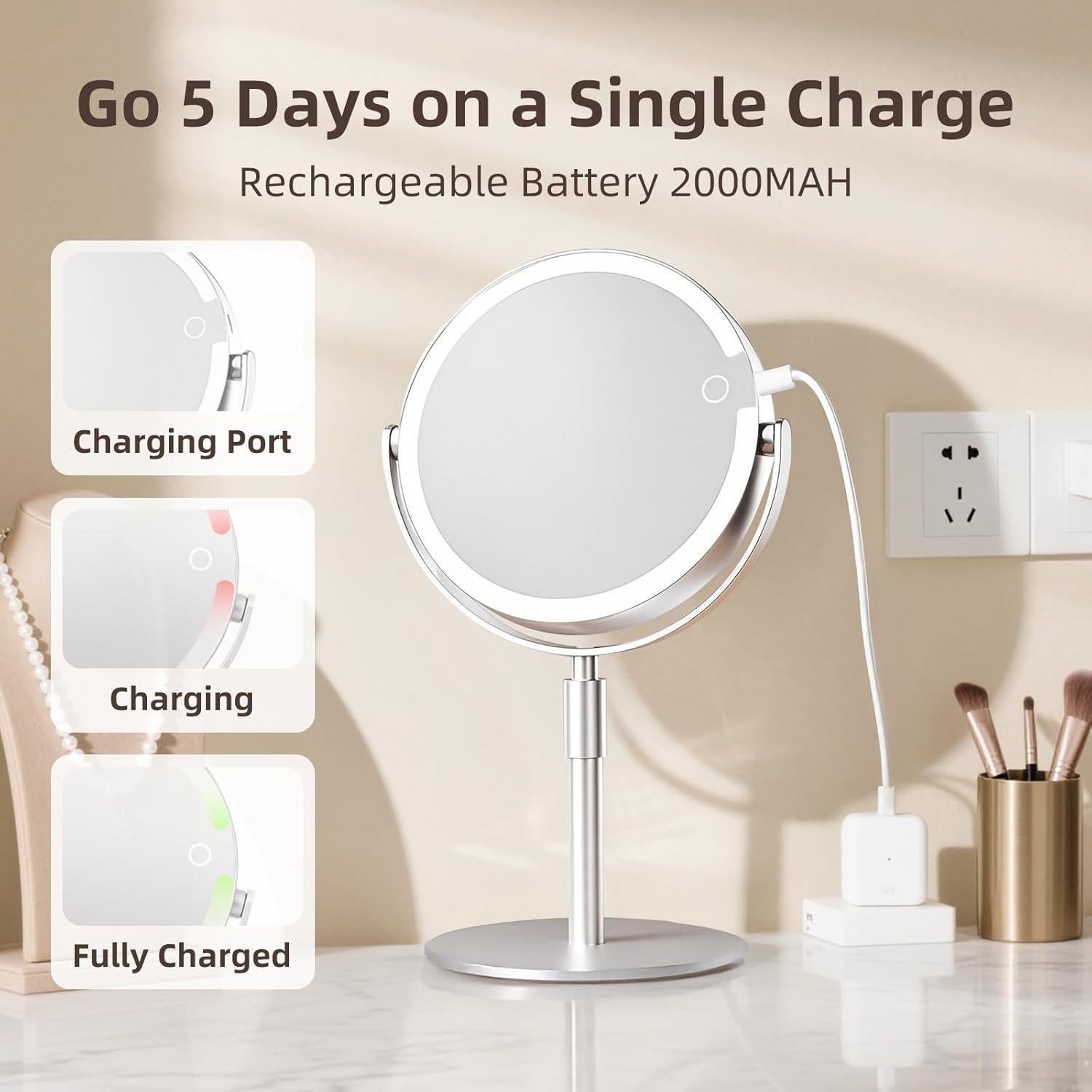 Espejo de Maquillaje FRANO 20.32 cm Doble Lado 1x/10x con Luz