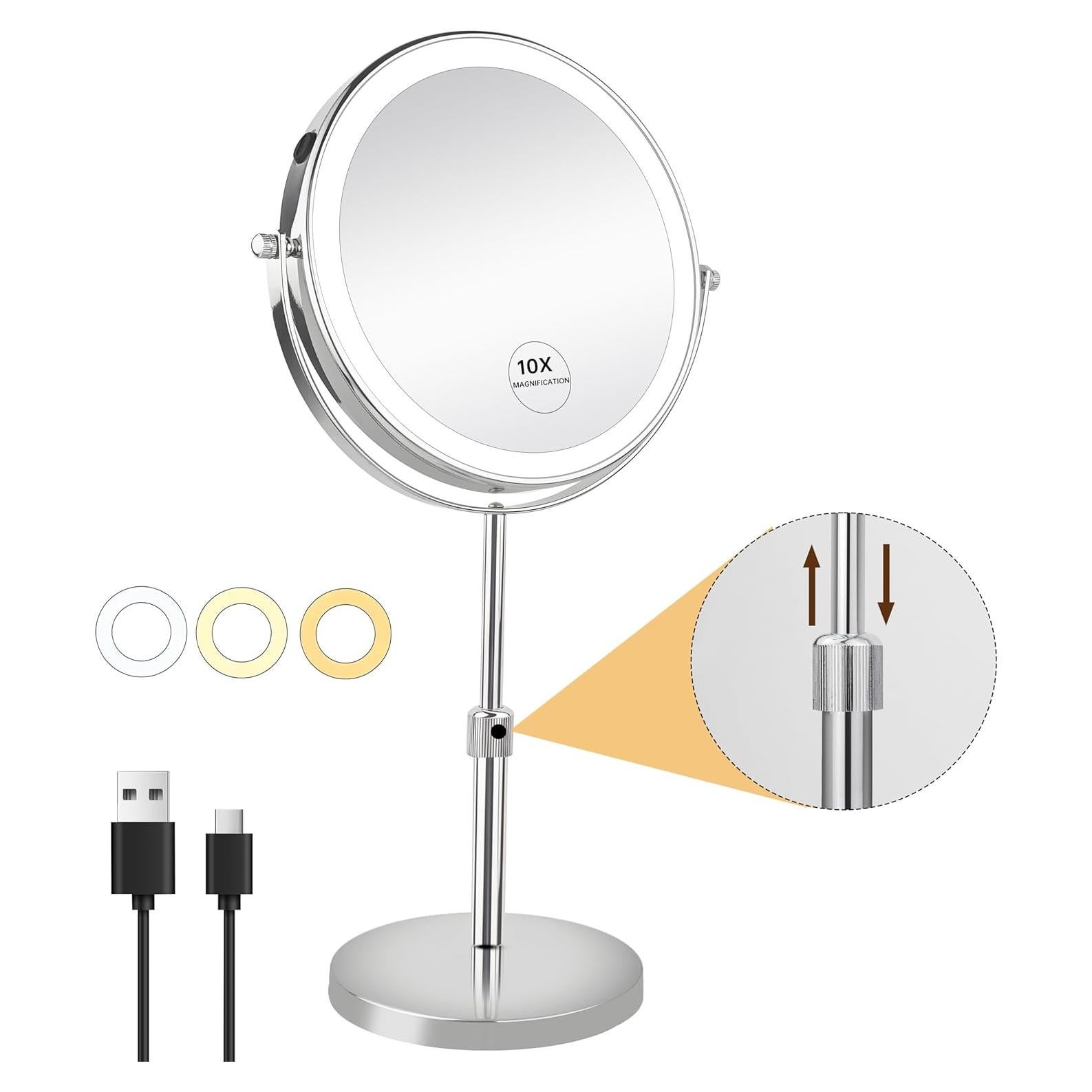 Espejo de Maquillaje Iluminado JANEEVA 10X Ajustable 36-43 cm