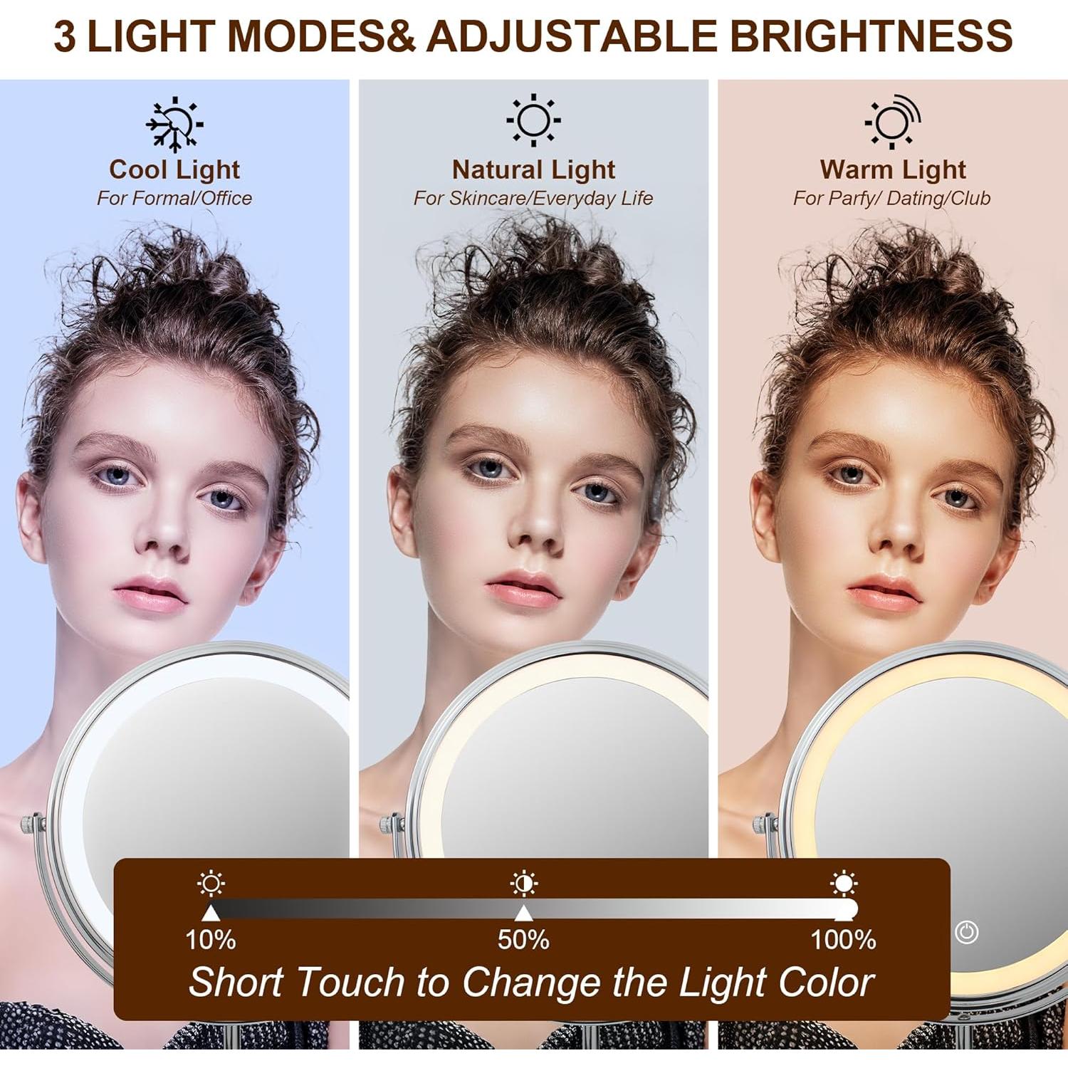 Espejo de Maquillaje Iluminado JANEEVA 10X Ajustable 36-43 cm