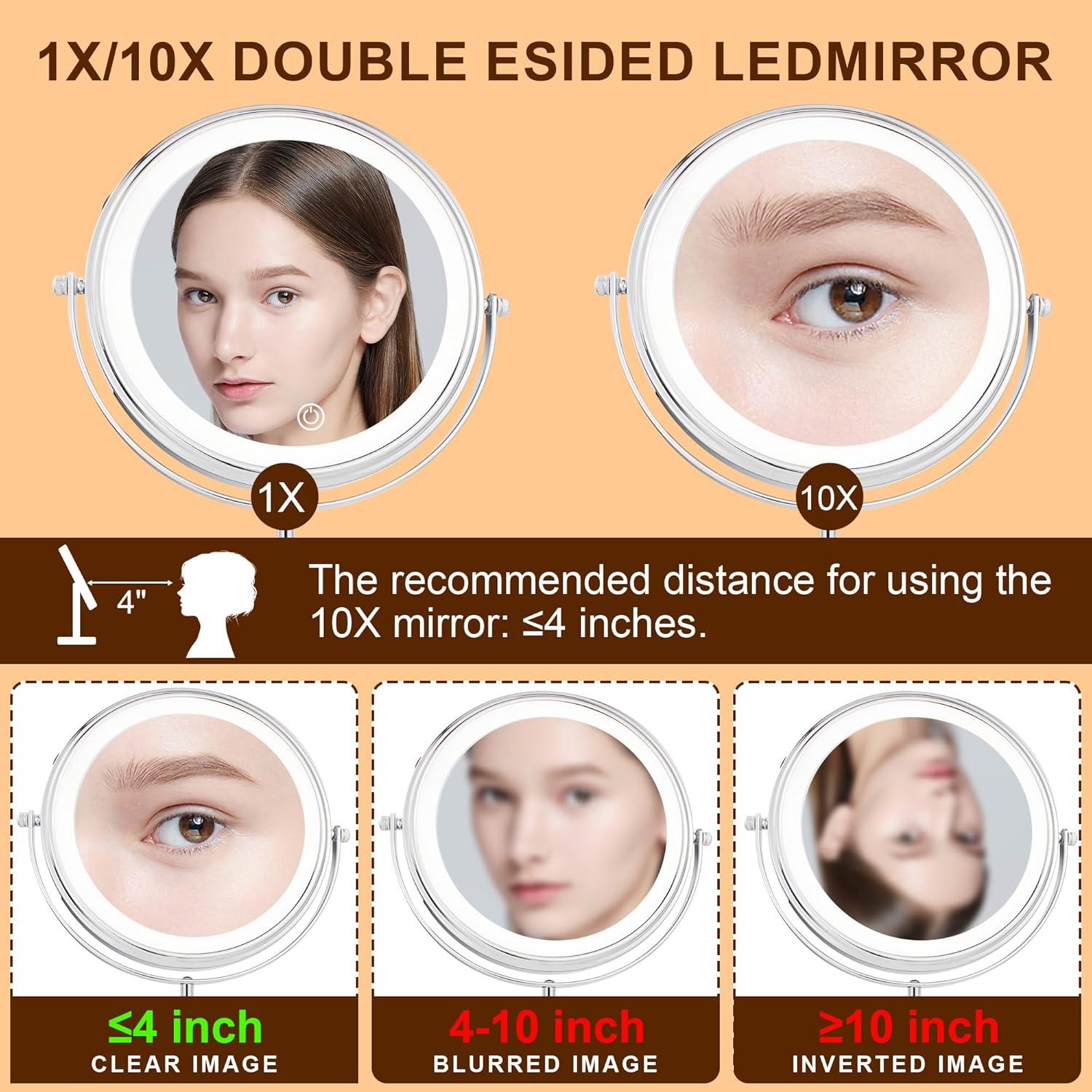 Espejo de Maquillaje Iluminado JANEEVA 10X Ajustable 36-43 cm