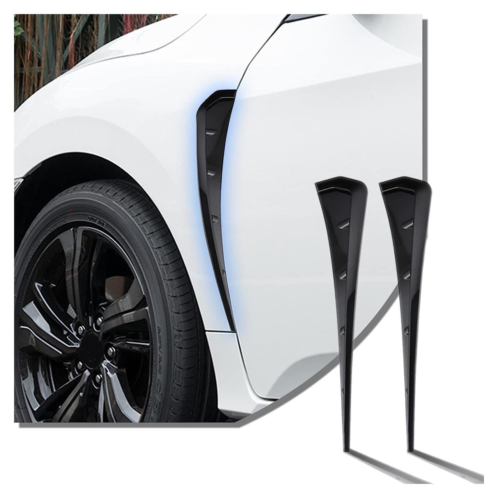 QODOLSI Pack-2 Car Fender Side Vents, Fender Decorative Stickers, ABS Carbon Fiber Spoiler, Air Flow Intake Hole Grille Auto Exterior Accessories Universal (Bright Black)
