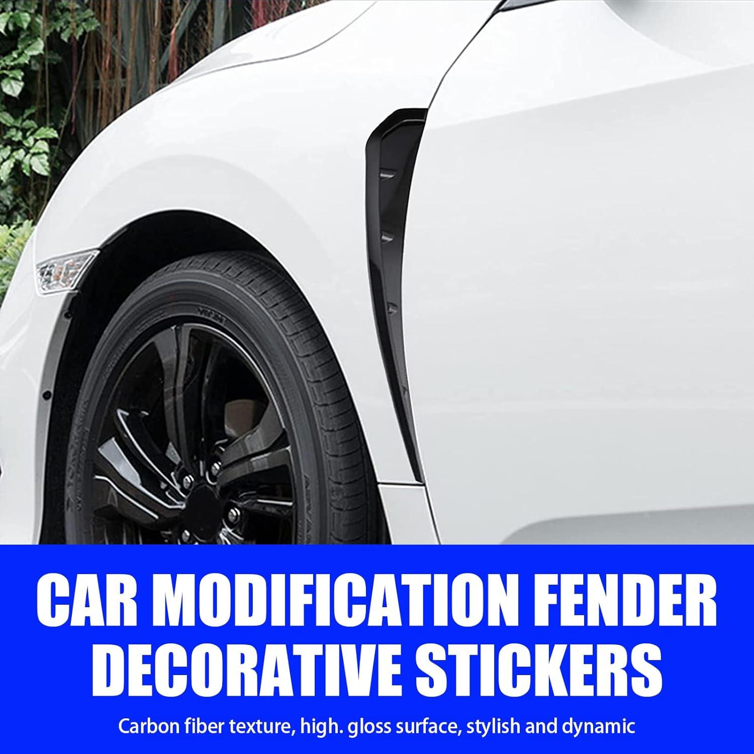 QODOLSI Pack-2 Car Fender Side Vents, Fender Decorative Stickers, ABS Carbon Fiber Spoiler, Air Flow Intake Hole Grille Auto Exterior Accessories Universal (Bright Black)