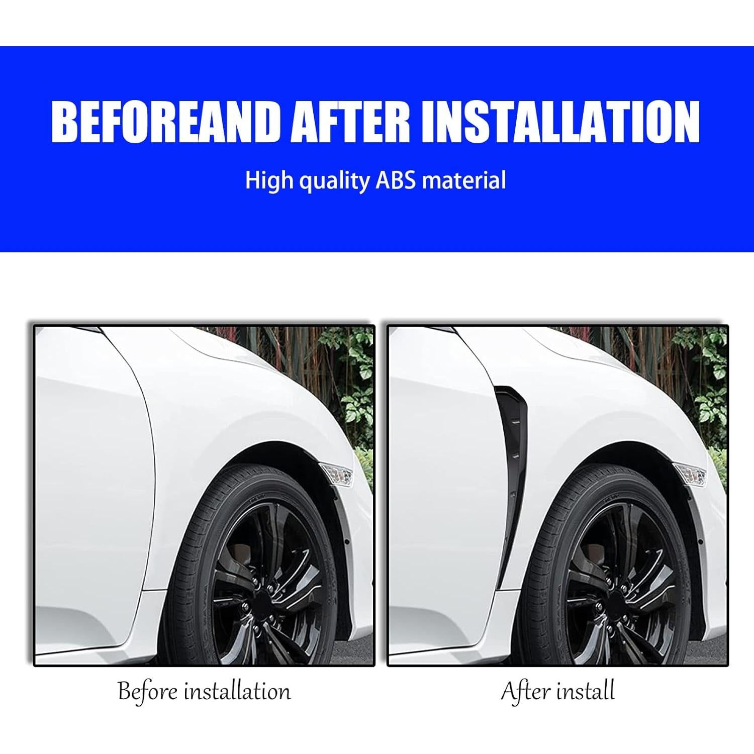 QODOLSI Pack-2 Car Fender Side Vents, Fender Decorative Stickers, ABS Carbon Fiber Spoiler, Air Flow Intake Hole Grille Auto Exterior Accessories Universal (Bright Black)