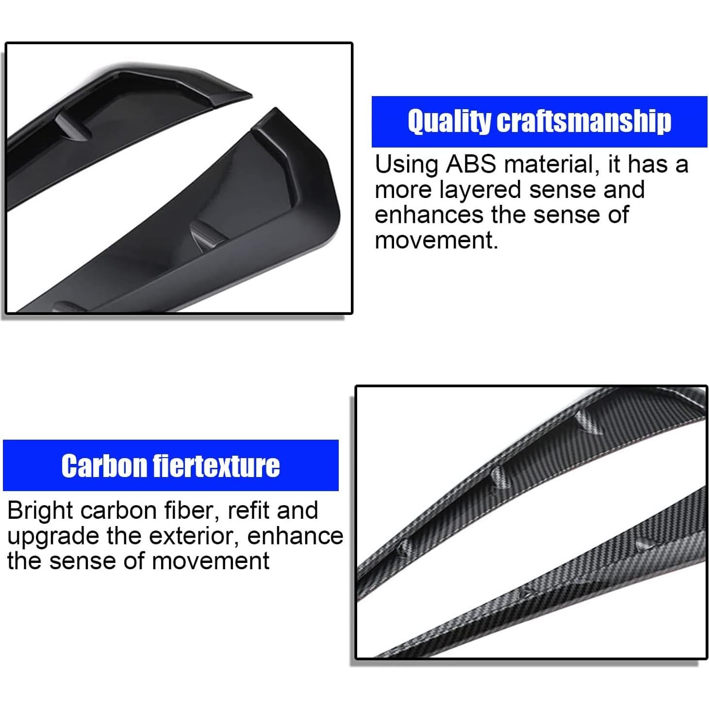 QODOLSI Pack-2 Car Fender Side Vents, Fender Decorative Stickers, ABS Carbon Fiber Spoiler, Air Flow Intake Hole Grille Auto Exterior Accessories Universal (Bright Black)
