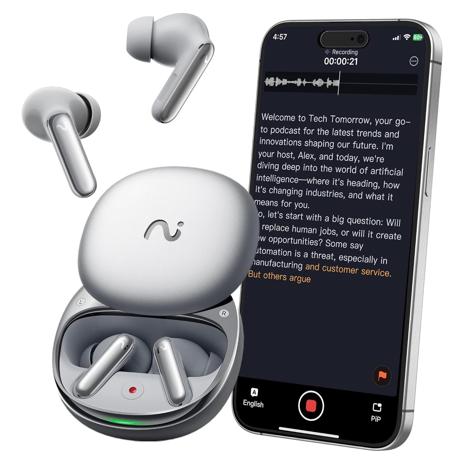 Auriculares AI RecDot viaim Plata con Grabadora de Voz y ANC 48dB
