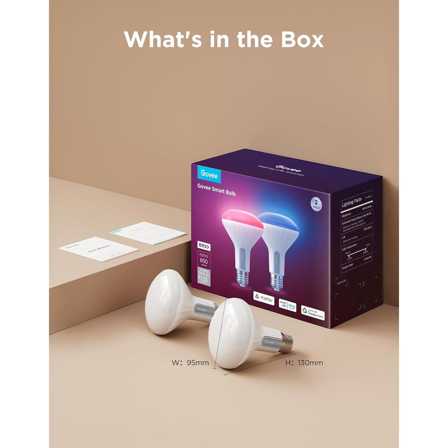 Bombillas Inteligentes Govee BR30 LED RGBWW 850 Lúmenes Paquete de 2