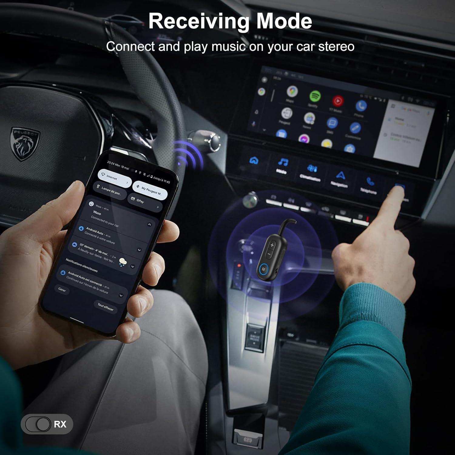 Transmisor Receptor Bluetooth 5.3 JXTZ 2 en 1 para TV y Coche