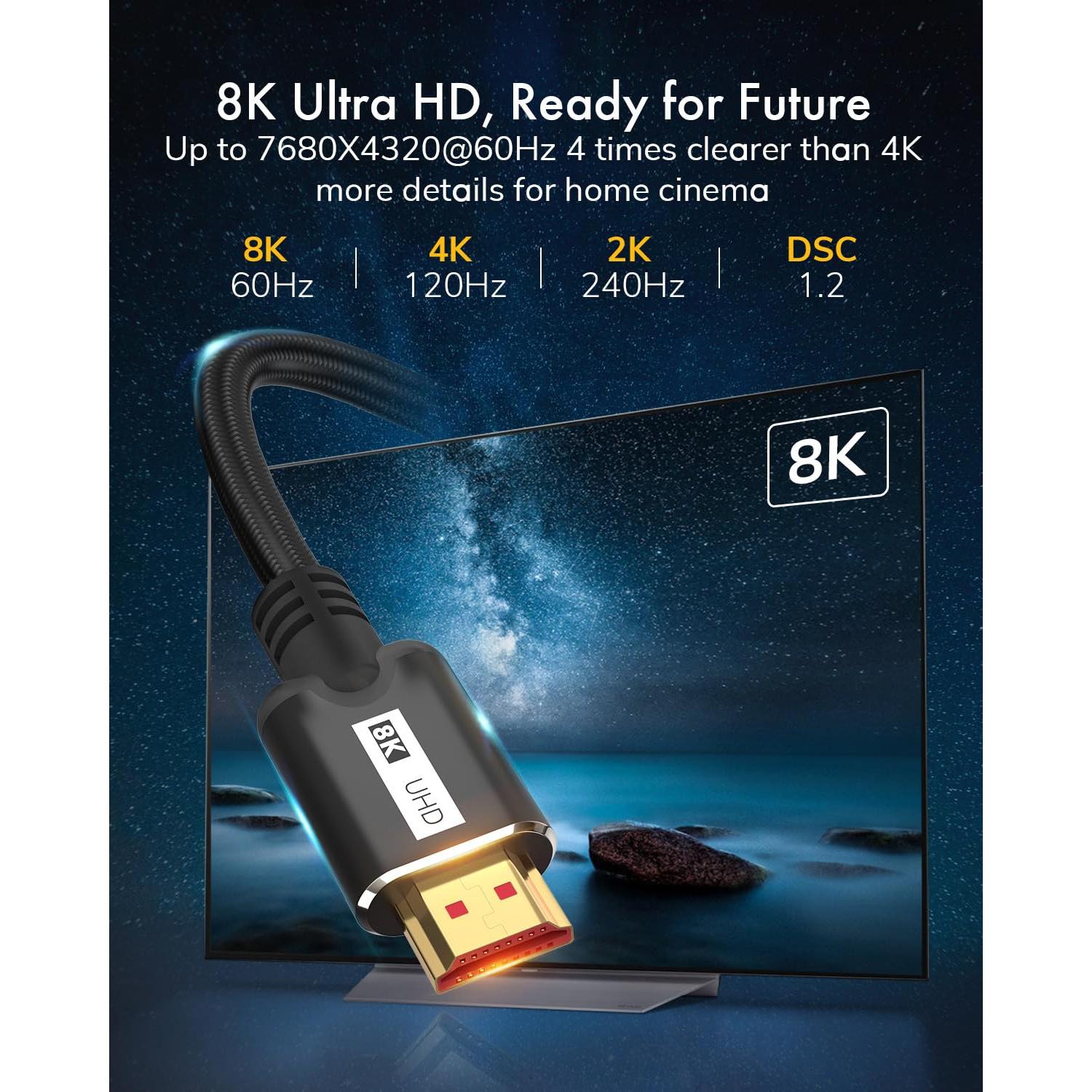 Cable HDMI 8K 2.1 KOMGILK 1.0m Alta Velocidad 48Gbps