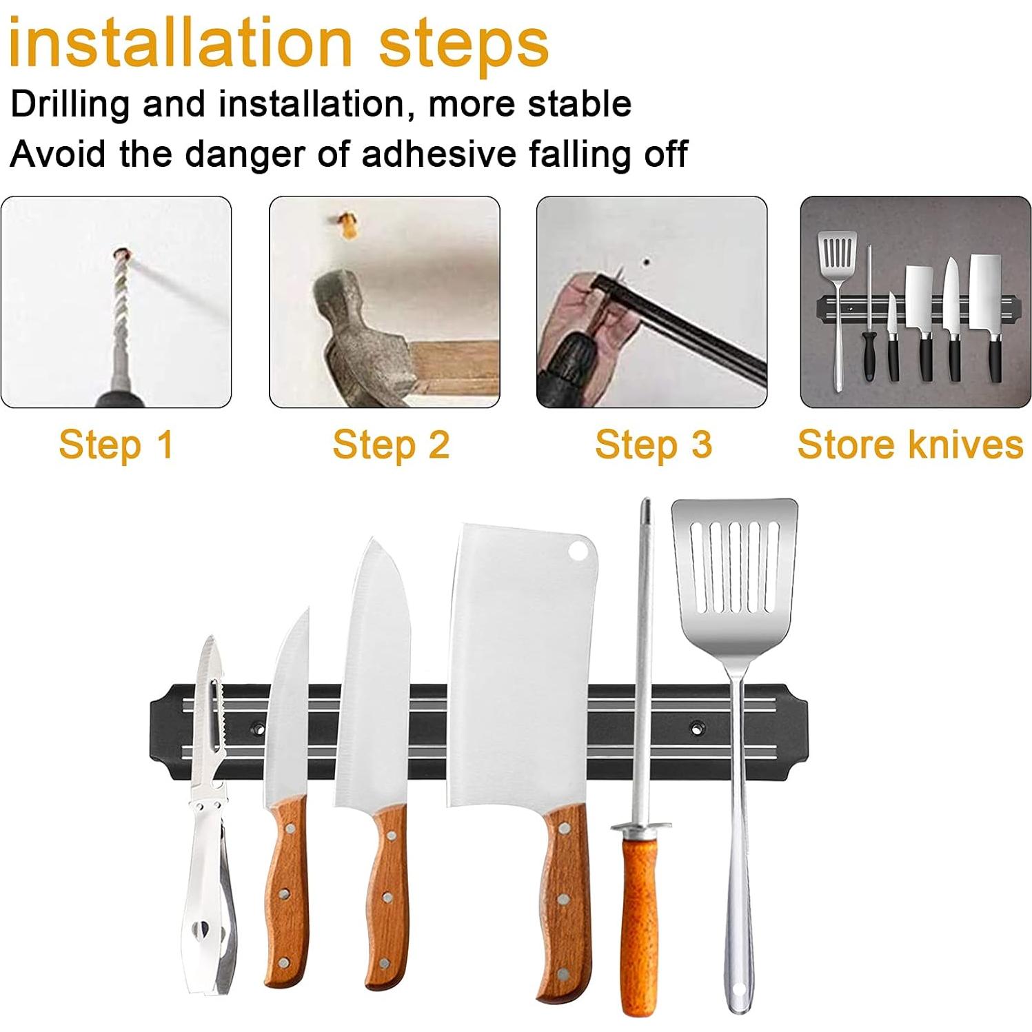 Soporte Magnético para Cuchillos AEYTLOI 38cm Acero Inoxidable Negro