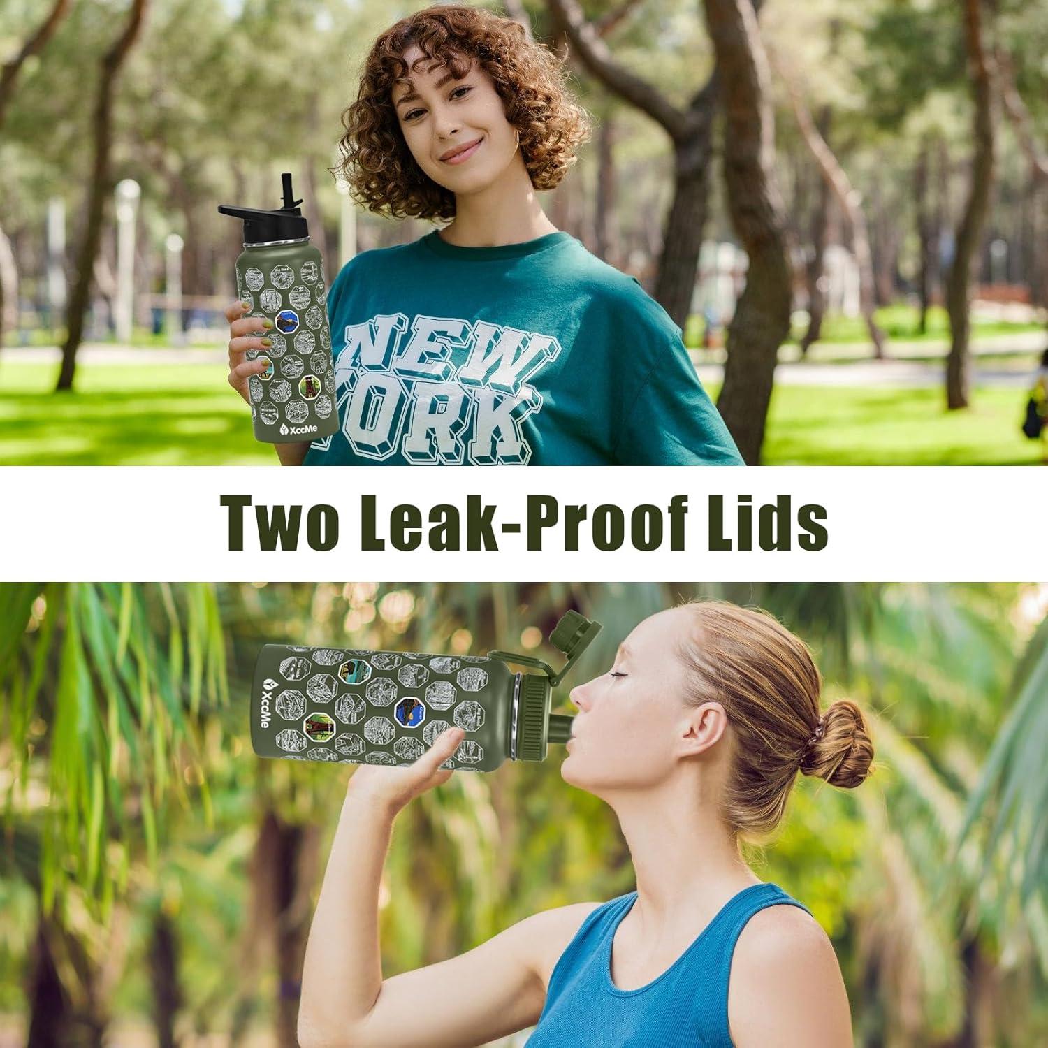 Botella de Agua Aislada XccMe 32 oz Verde Militar con Calcomanías