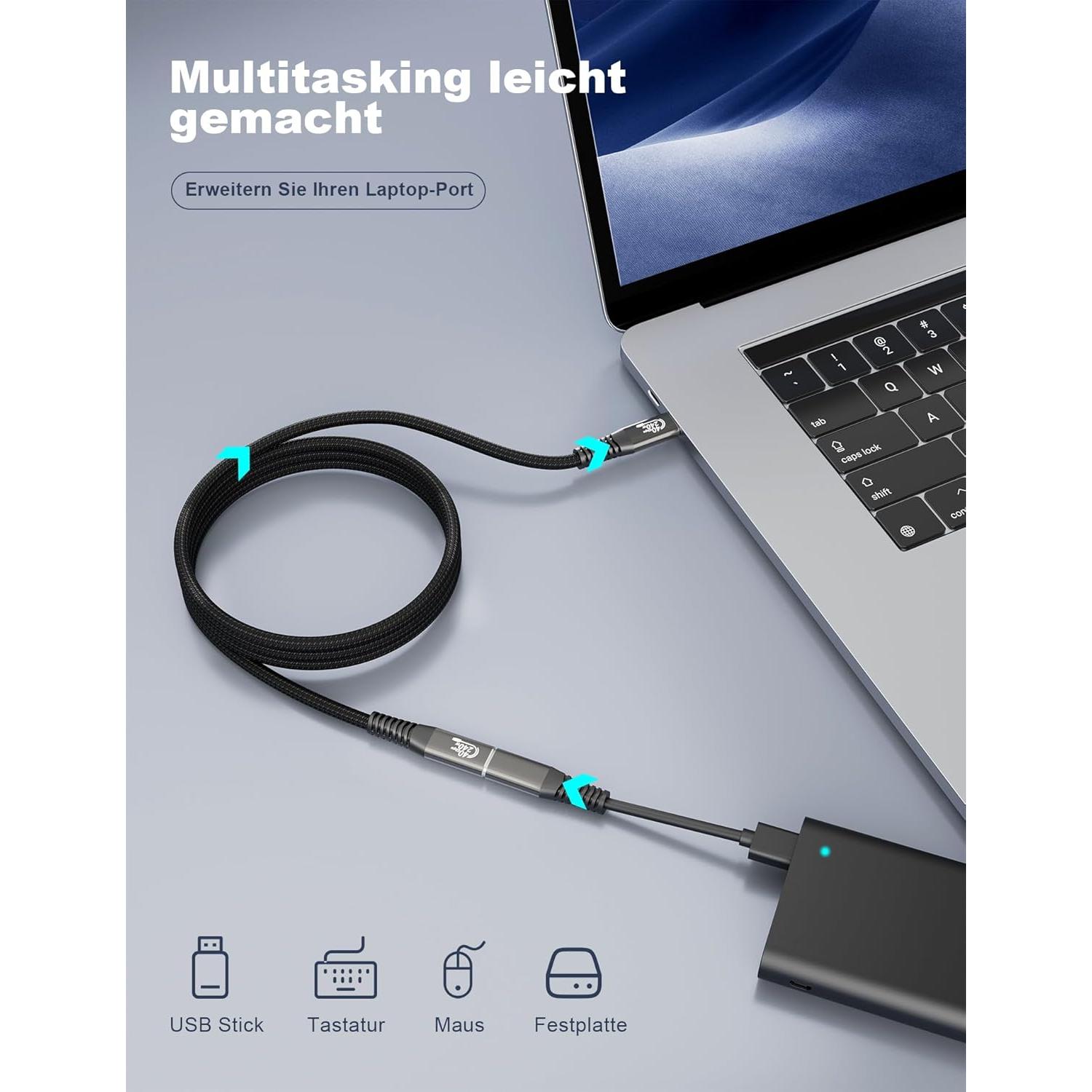 Cable de Extensión USB4 HOTUTUKI 2.15m 40Gbps 8K 240W