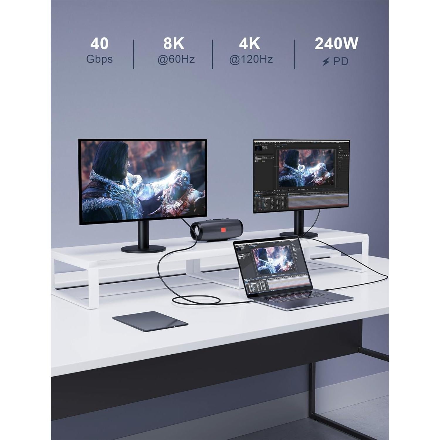 Cable de Extensión USB4 HOTUTUKI 2.15m 40Gbps 8K 240W