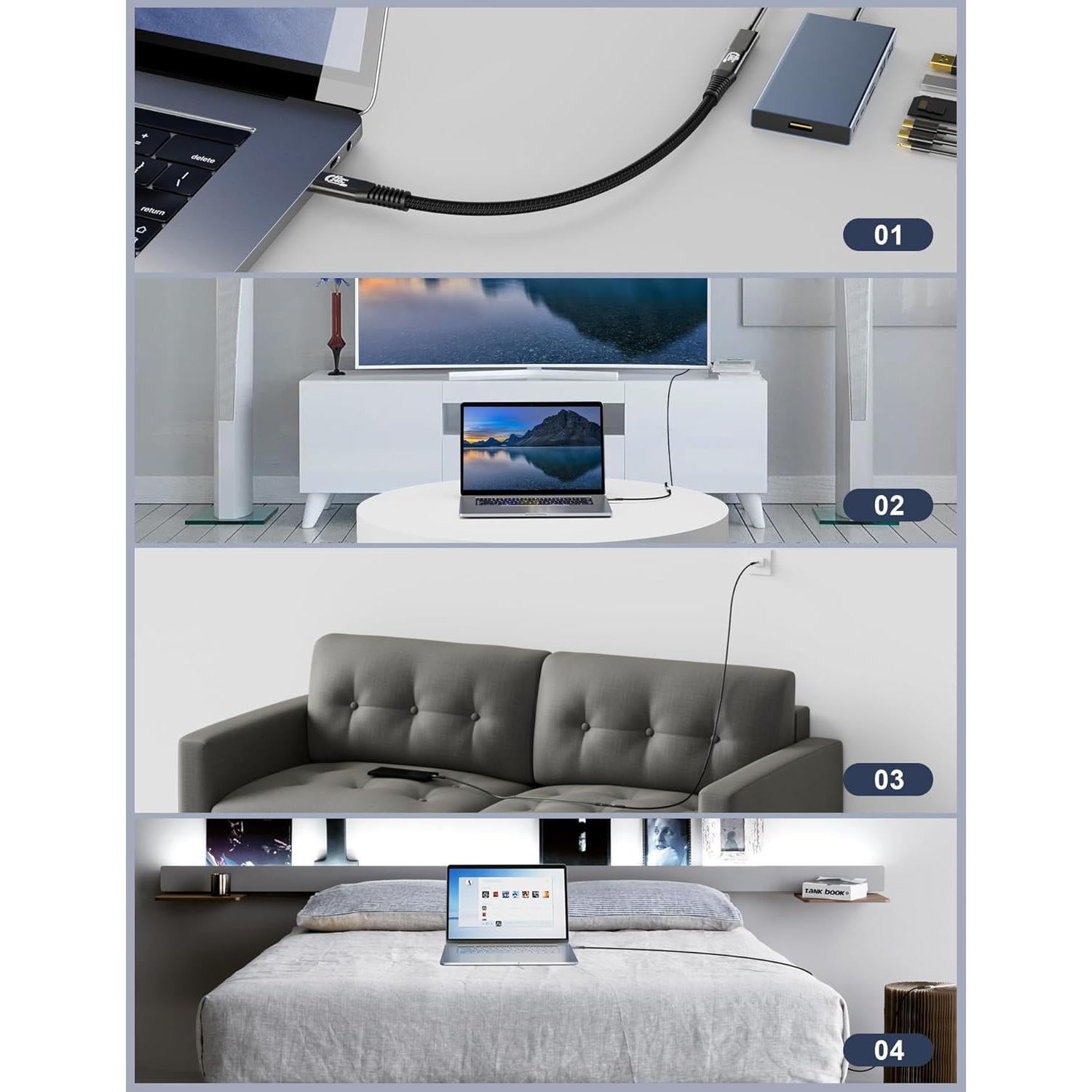 Cable de Extensión USB4 HOTUTUKI 2.15m 40Gbps 8K 240W