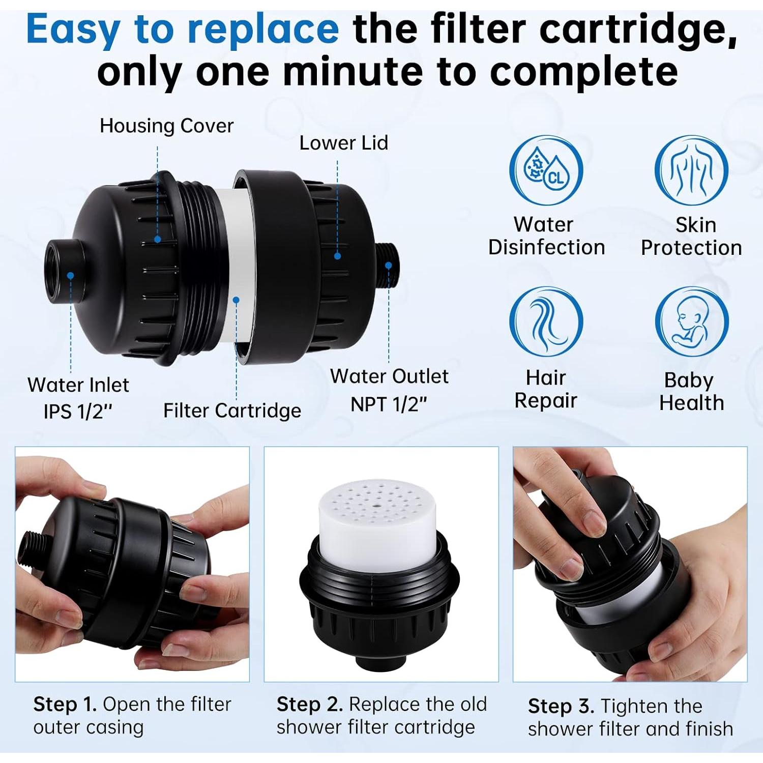 Cabezal de Ducha Filtrado G-Promise 6 Configuraciones Negro Mate