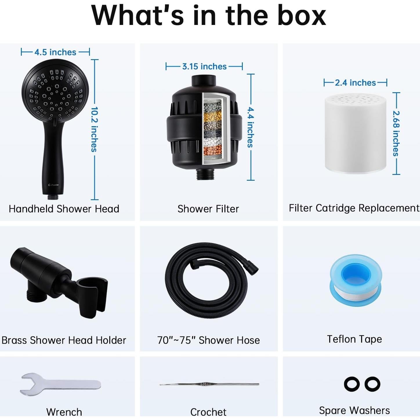 Cabezal de Ducha Filtrado G-Promise 6 Configuraciones Negro Mate