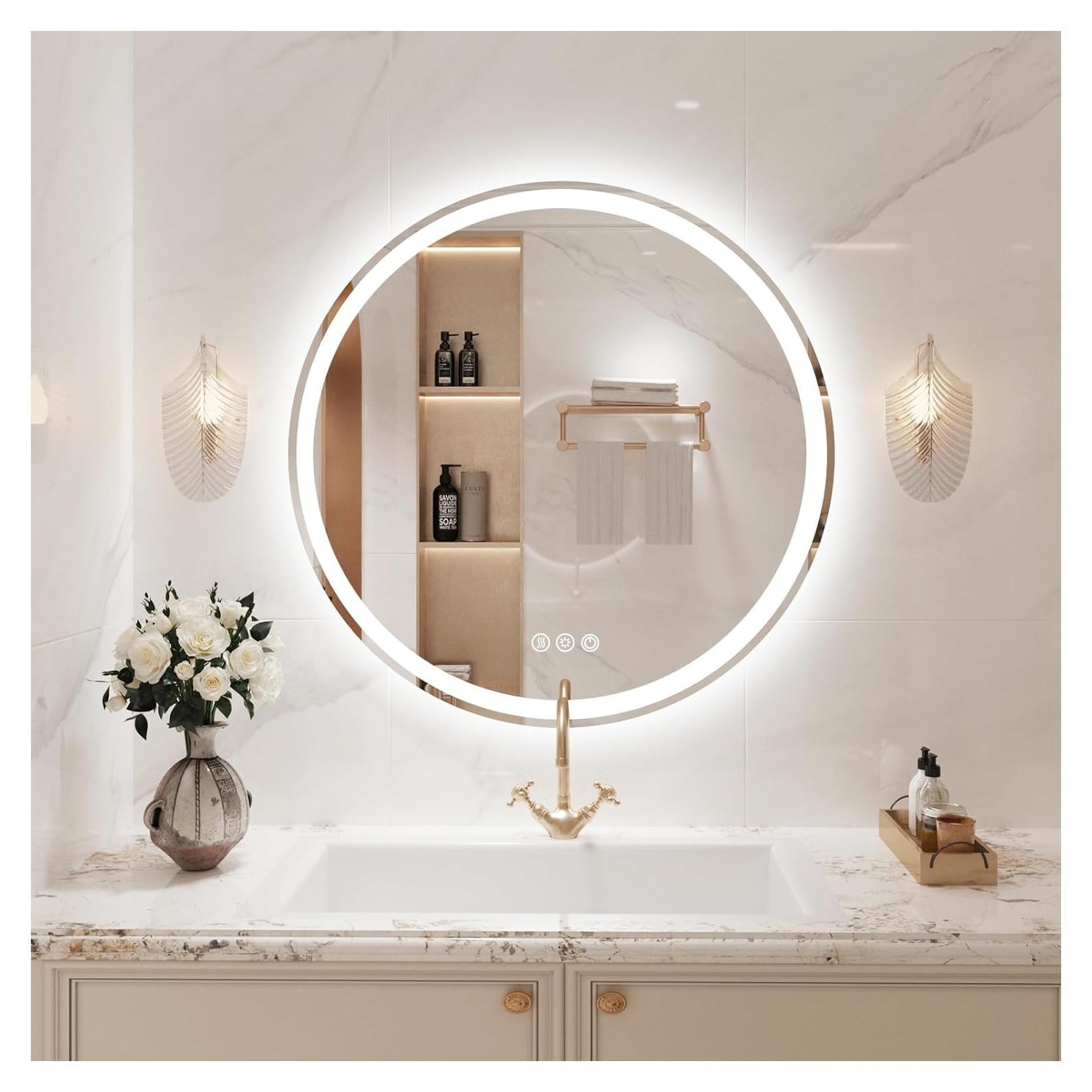 Espejo LED Redondo 91 cm WOSEKBATHAL con Luz Regulable y Anti-Vaho