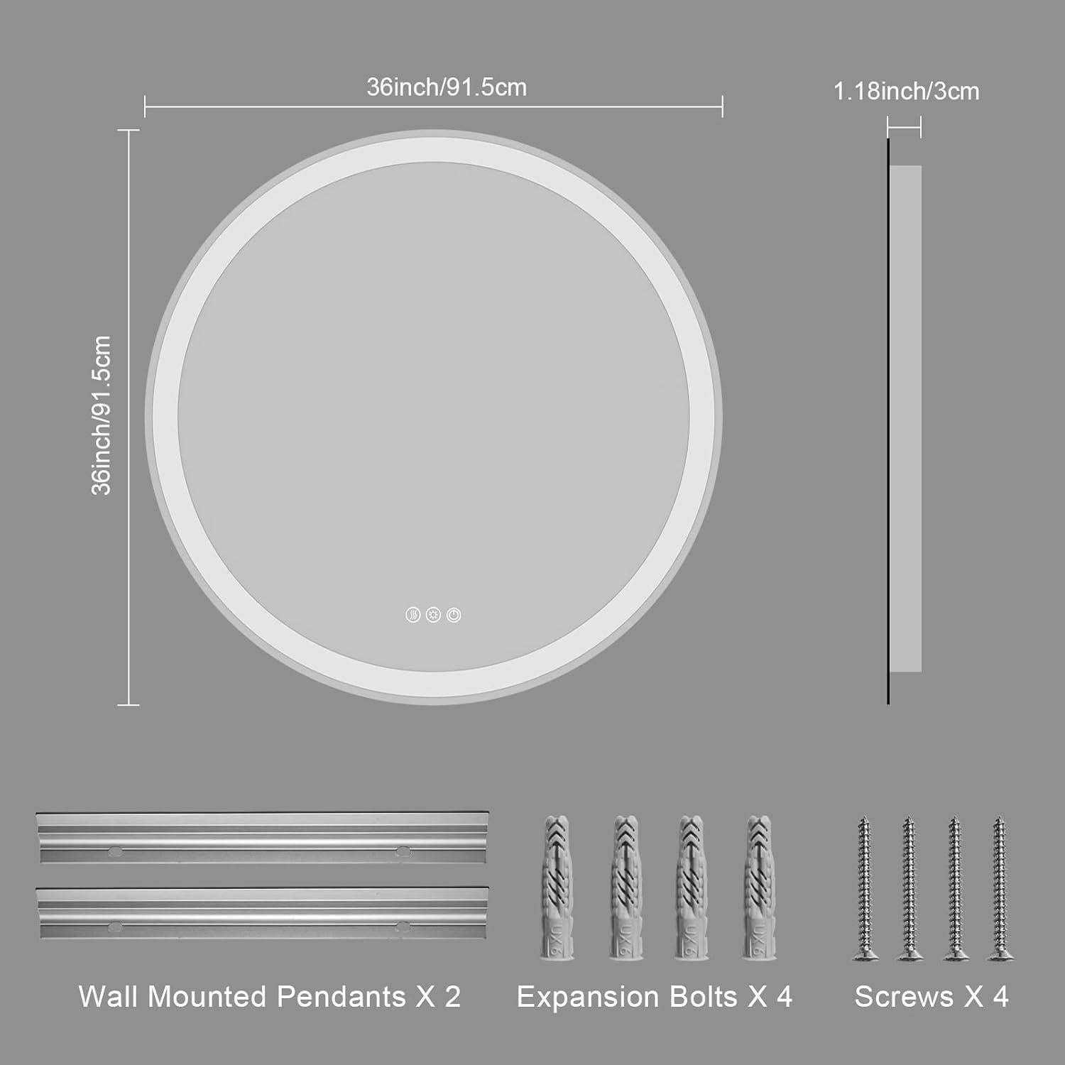 Espejo LED Redondo 91 cm WOSEKBATHAL con Luz Regulable y Anti-Vaho