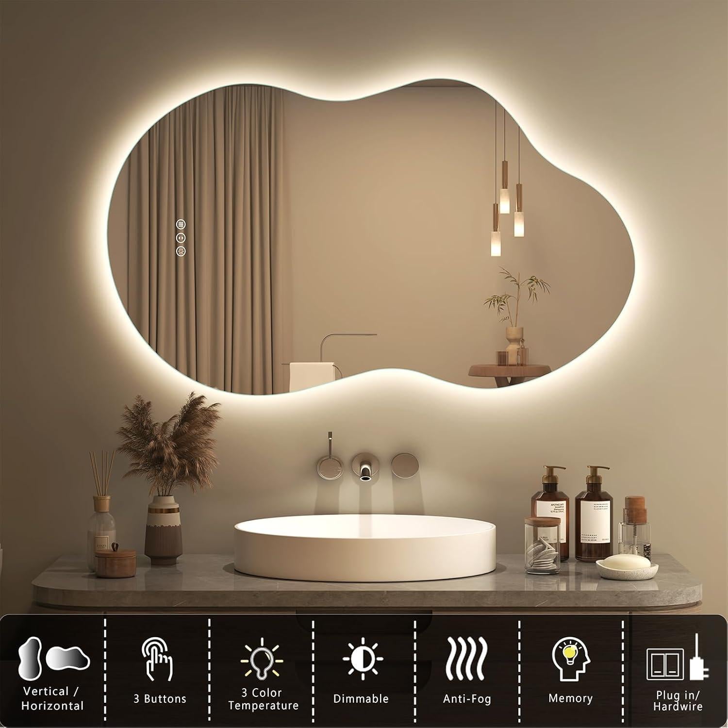 Espejo de Baño LED Retroiluminado SMIROR Nube 91x61 cm