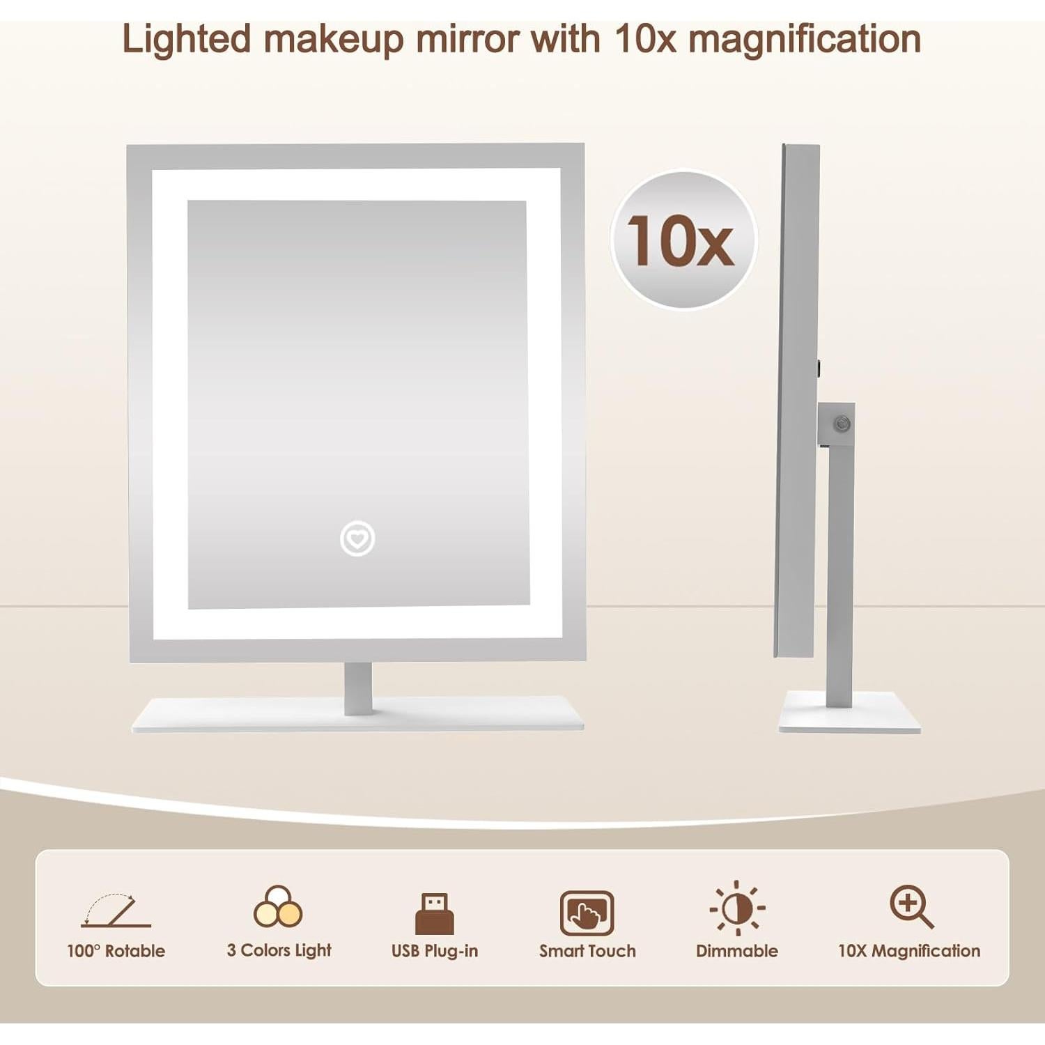 Espejo de Maquillaje Iluminado Beelux 30 cm con 10X de Aumento