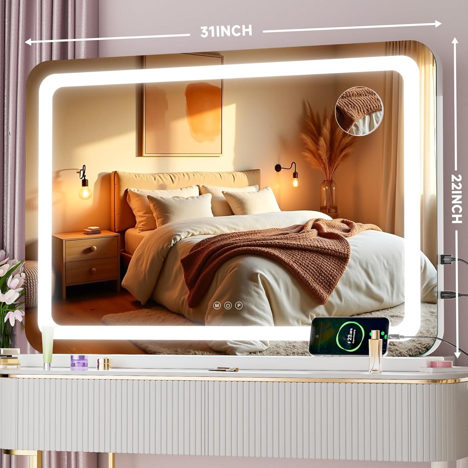 Espejo de tocador LED Batuso 81.3x55.9 cm con aumento 10X