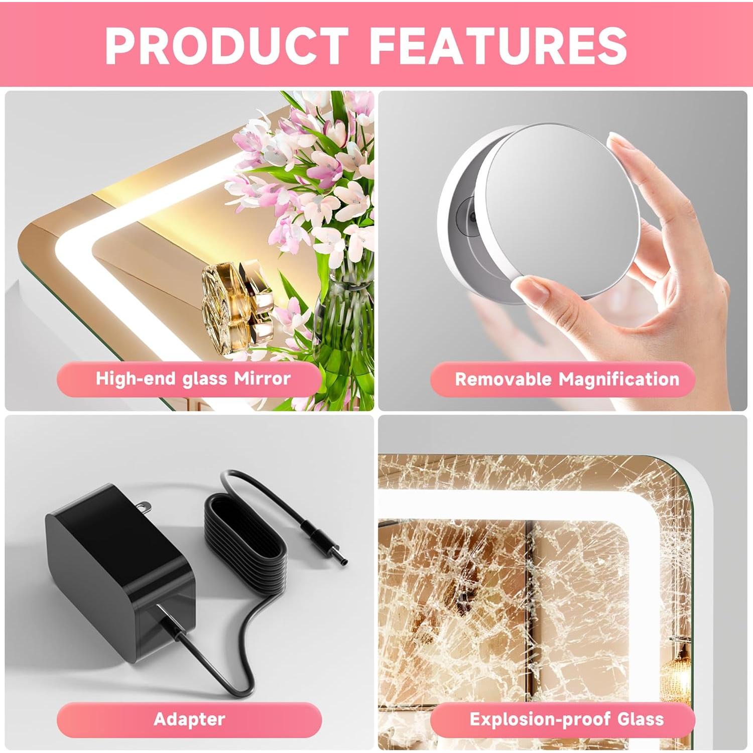 Espejo de tocador LED Batuso 81.3x55.9 cm con aumento 10X