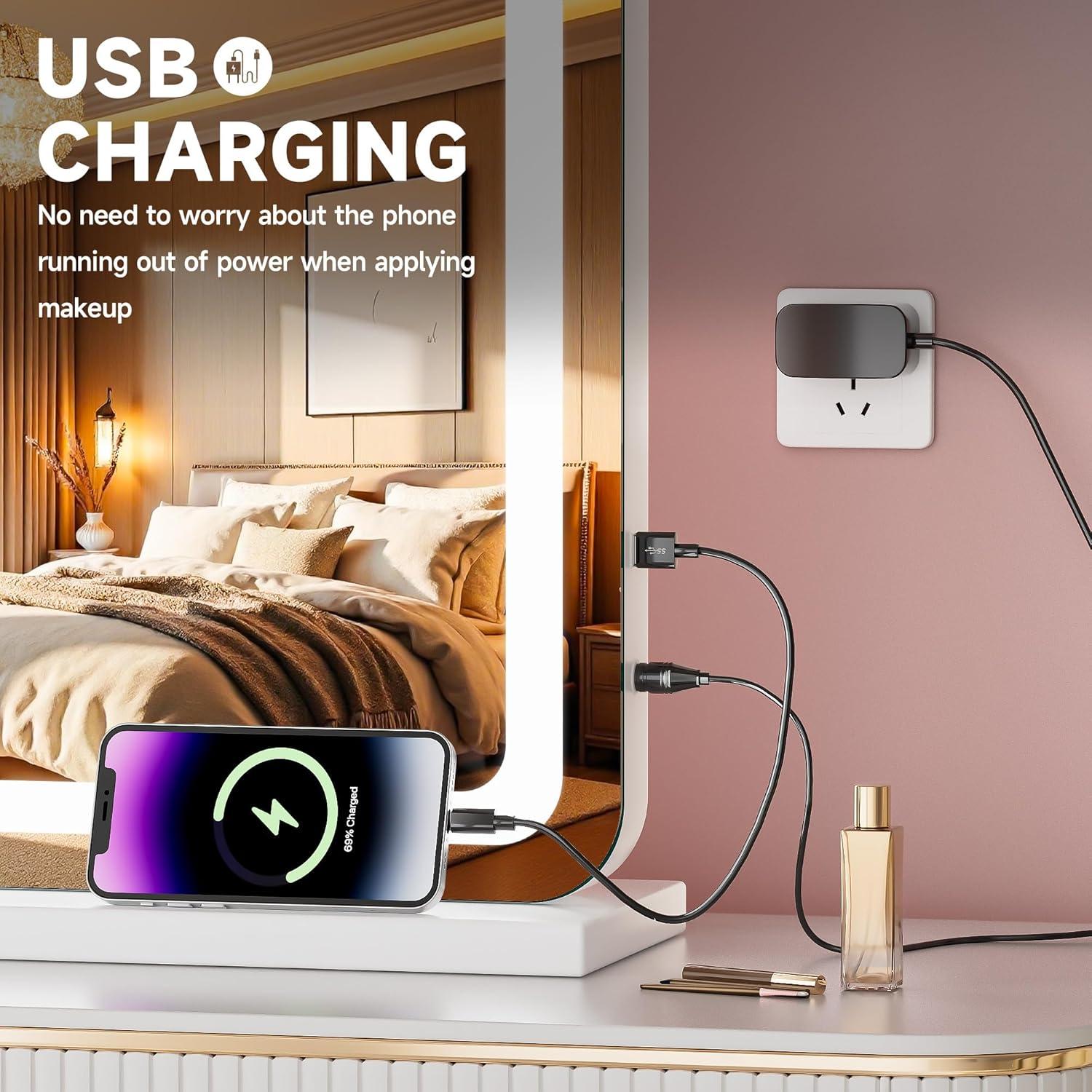 Espejo de tocador LED Batuso 81.3x55.9 cm con aumento 10X