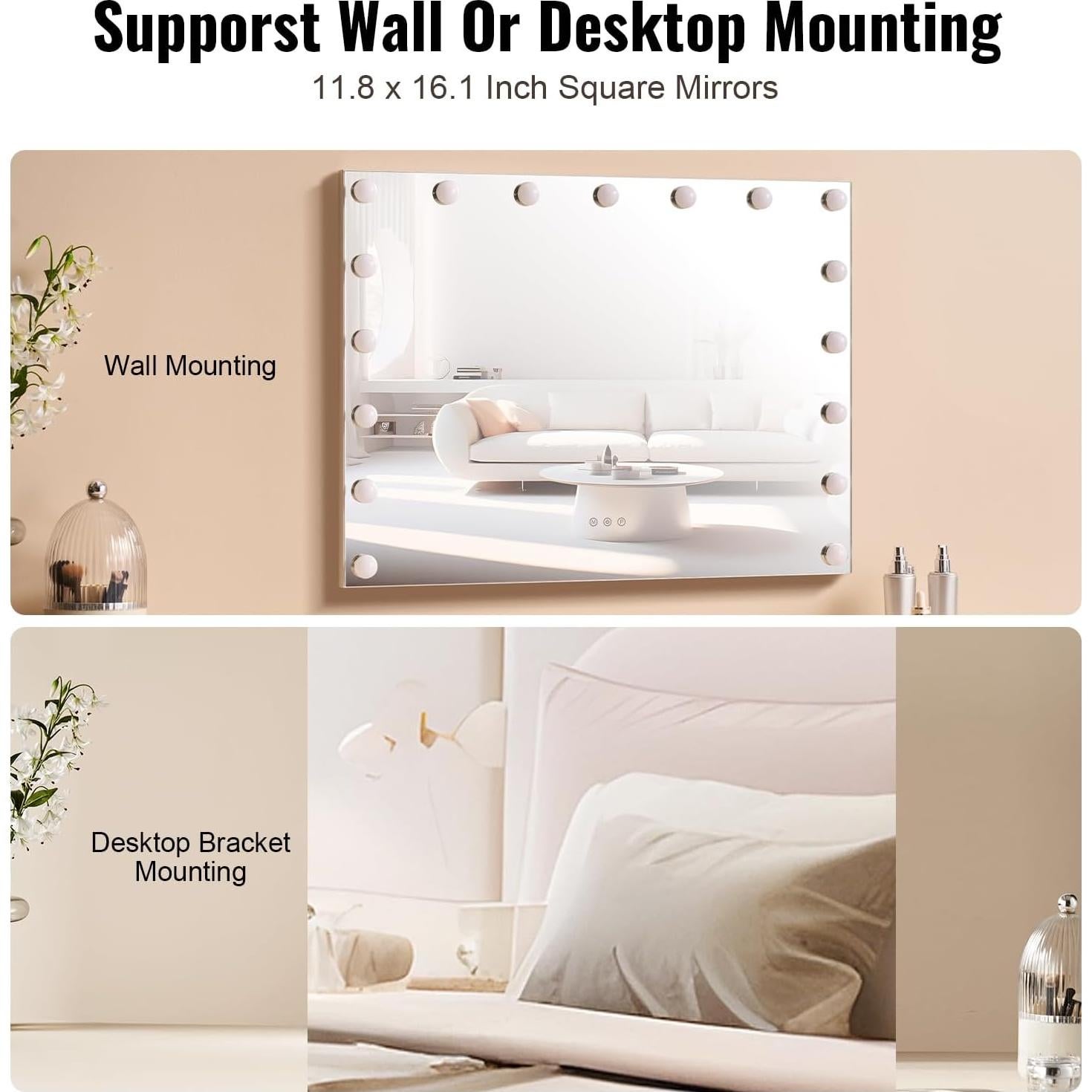 Espejo de Tocador VEVOR 80x60cm con Luces LED y Aumento 5X