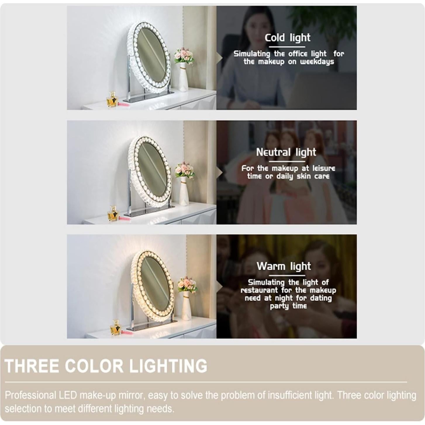 Espejo de tocador ovalado QYzblbang LED 45.72x52.07cm