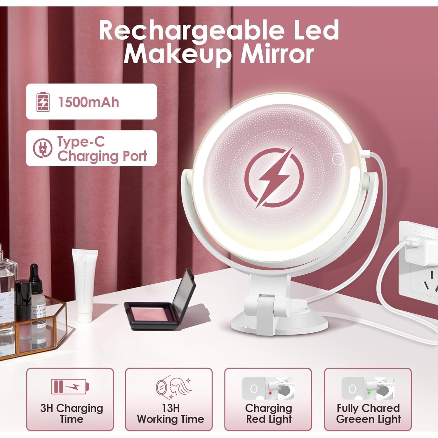 Espejo de Aumento 30X Doble Cara PEDOMIROR con Luz LED