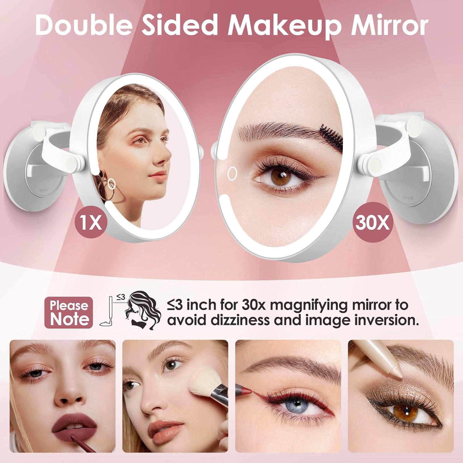 Espejo de Aumento 30X Doble Cara PEDOMIROR con Luz LED