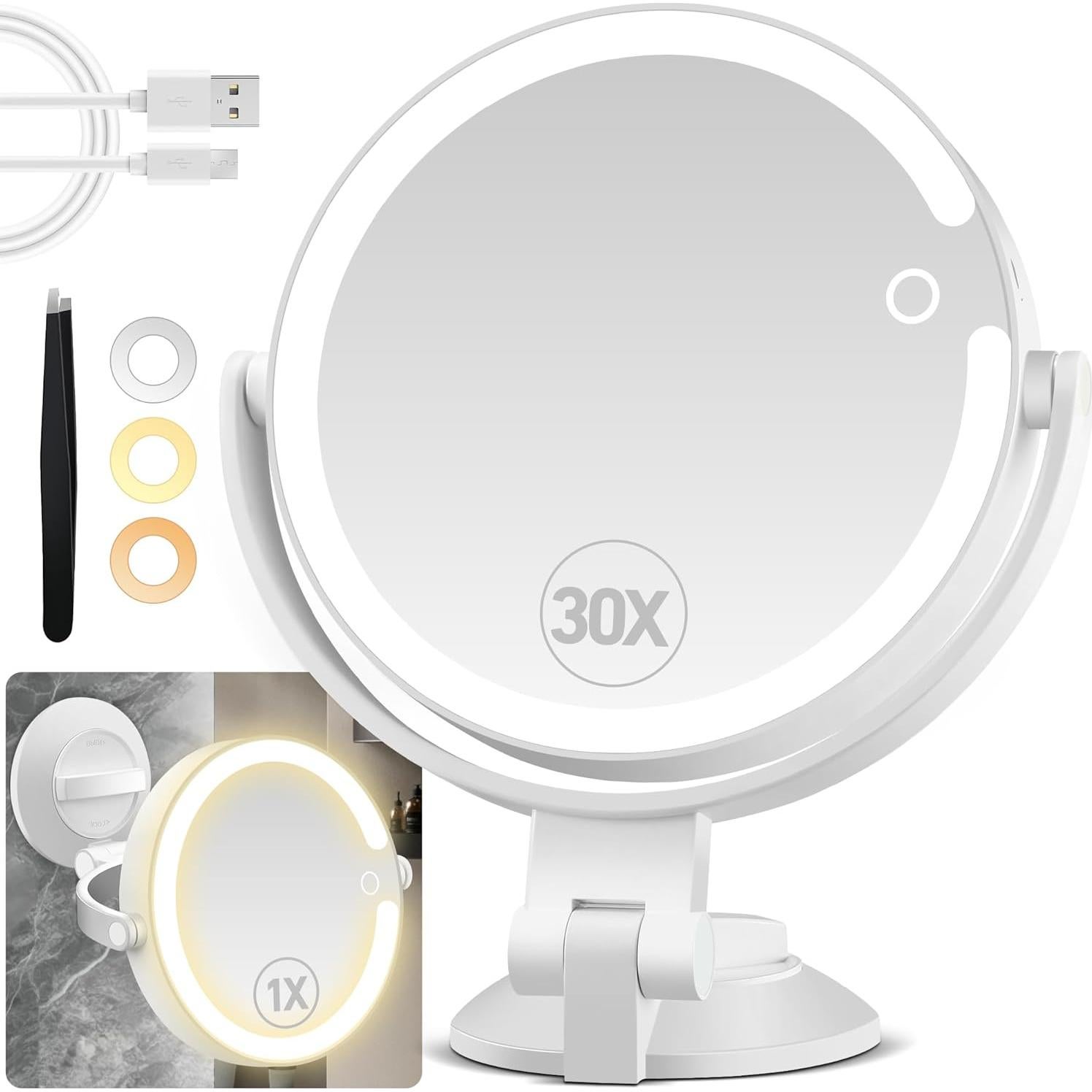 Espejo de Aumento 30X Doble Cara PEDOMIROR con Luz LED