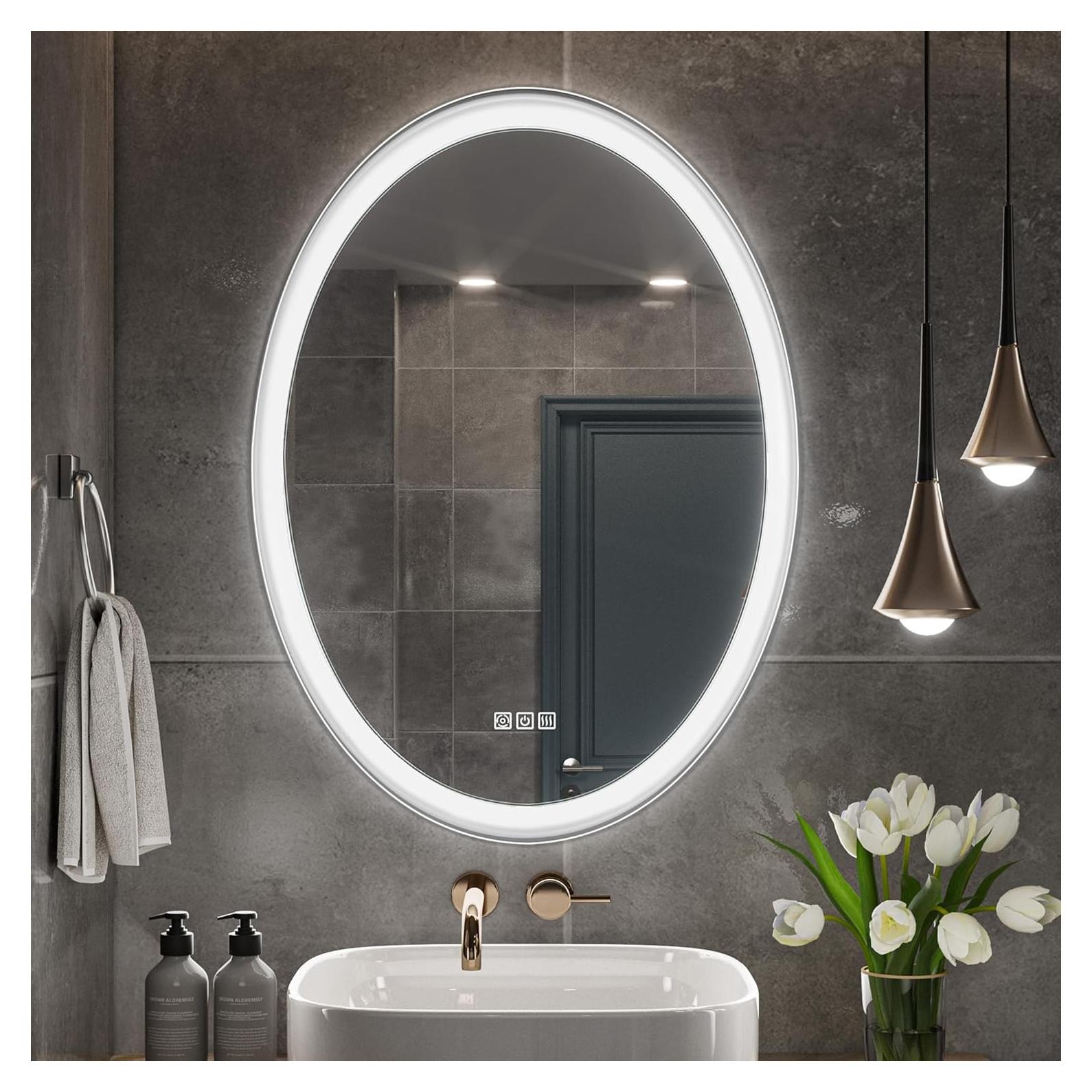 Espejo de Baño LED Ovalado QueenFun 76.2x55.9cm Anti-Niebla
