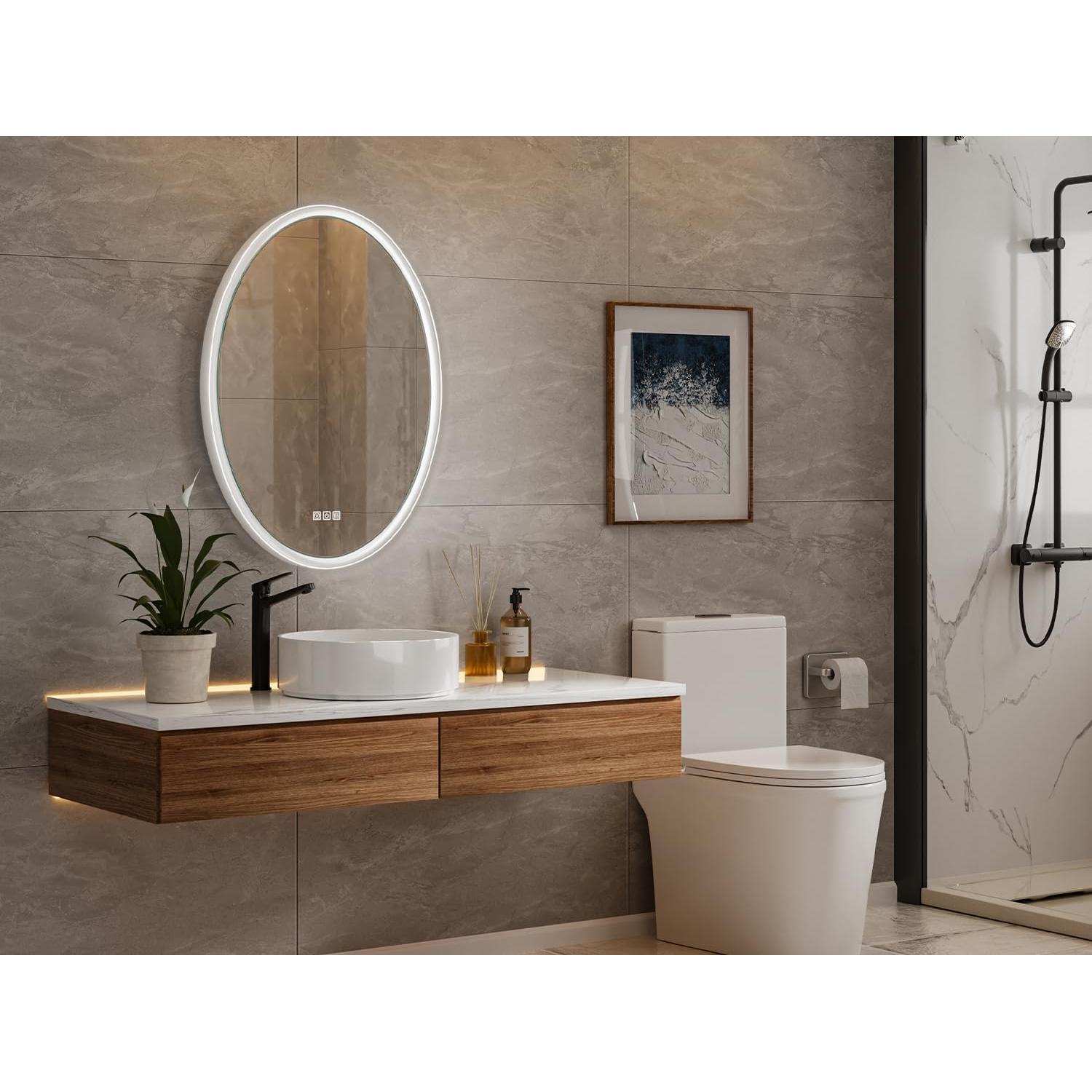 Espejo de Baño LED Ovalado QueenFun 76.2x55.9cm Anti-Niebla