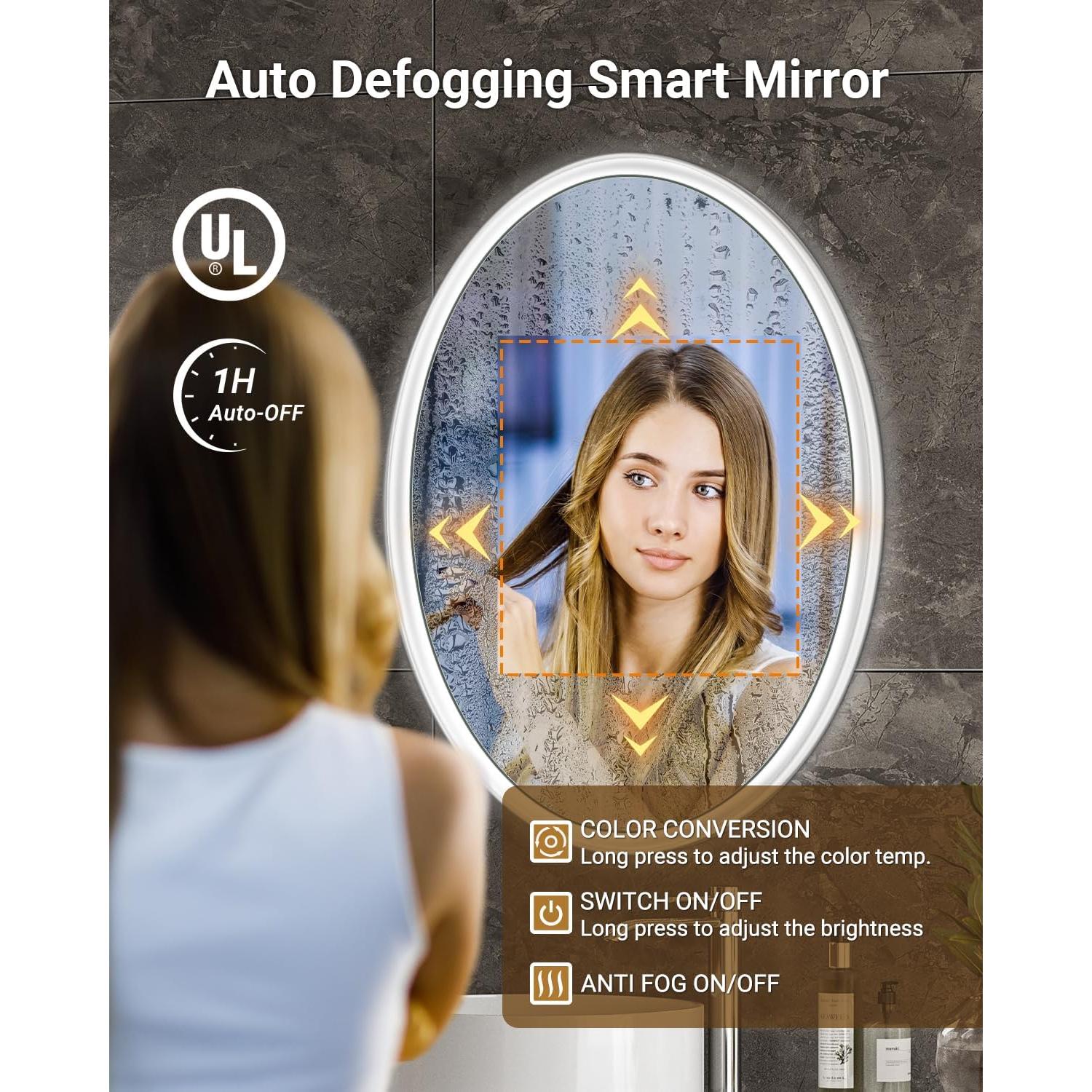 Espejo de Baño LED Ovalado QueenFun 76.2x55.9cm Anti-Niebla