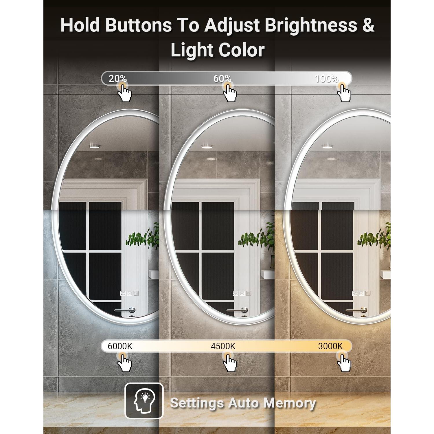 Espejo de Baño LED Ovalado QueenFun 76.2x55.9cm Anti-Niebla