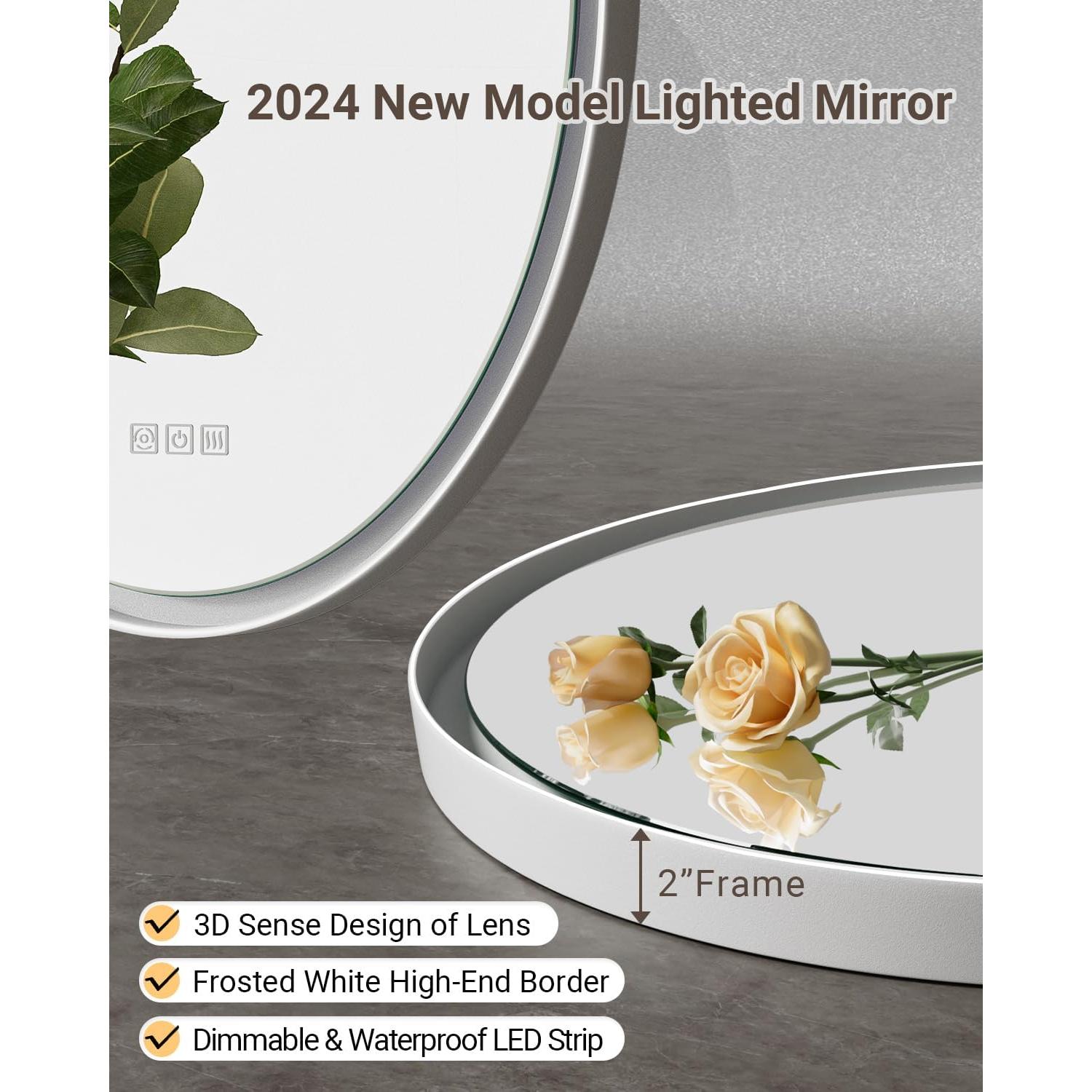 Espejo de Baño LED Ovalado QueenFun 76.2x55.9cm Anti-Niebla