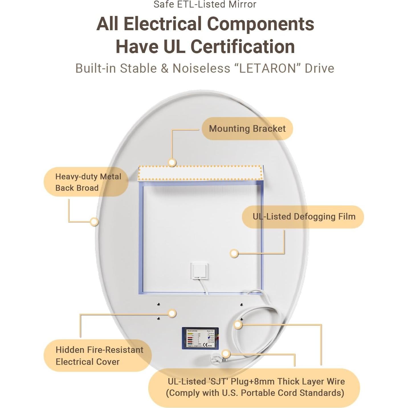 Espejo de Baño LED Ovalado QueenFun 76.2x55.9cm Anti-Niebla
