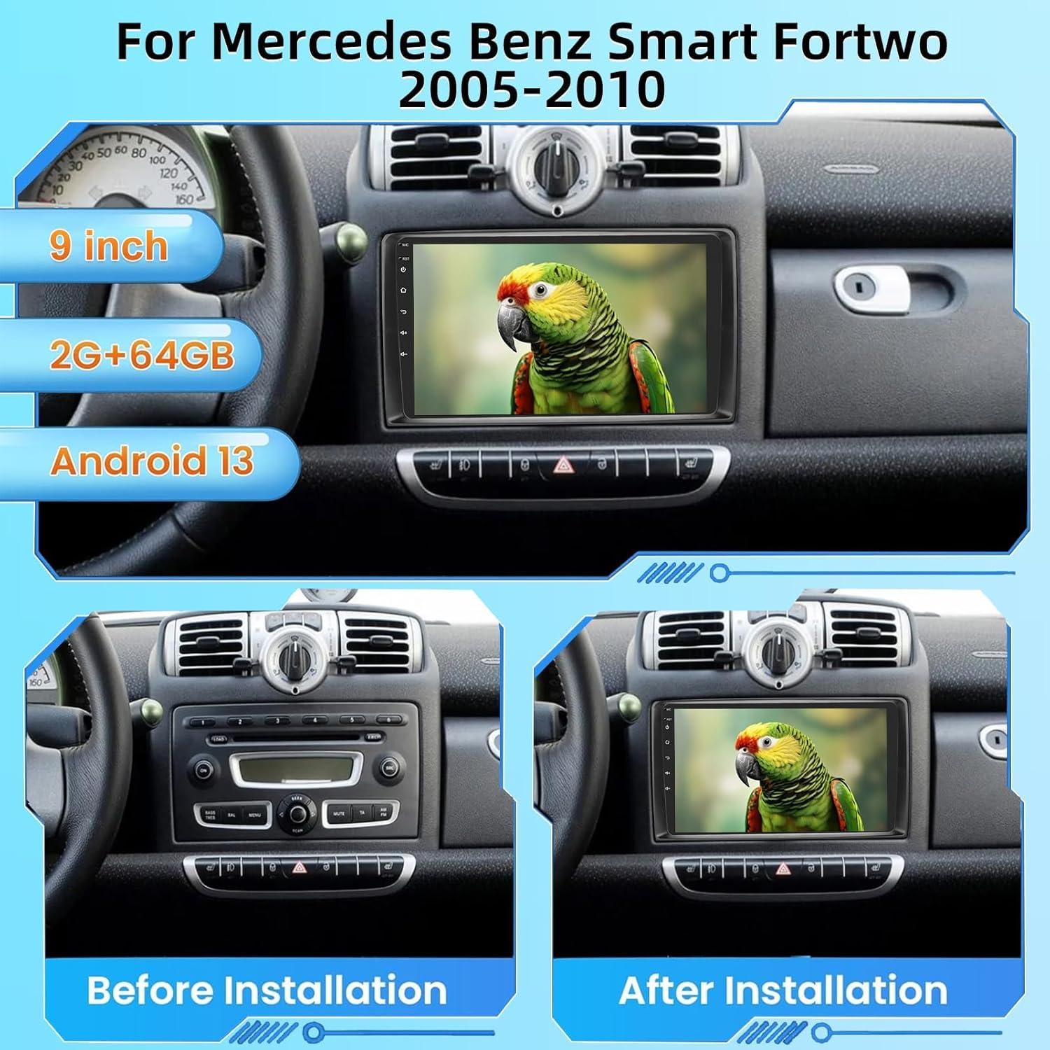 Estéreo de Coche NHOPEEW Android 13 para Smart Fortwo 2005-2010 9"