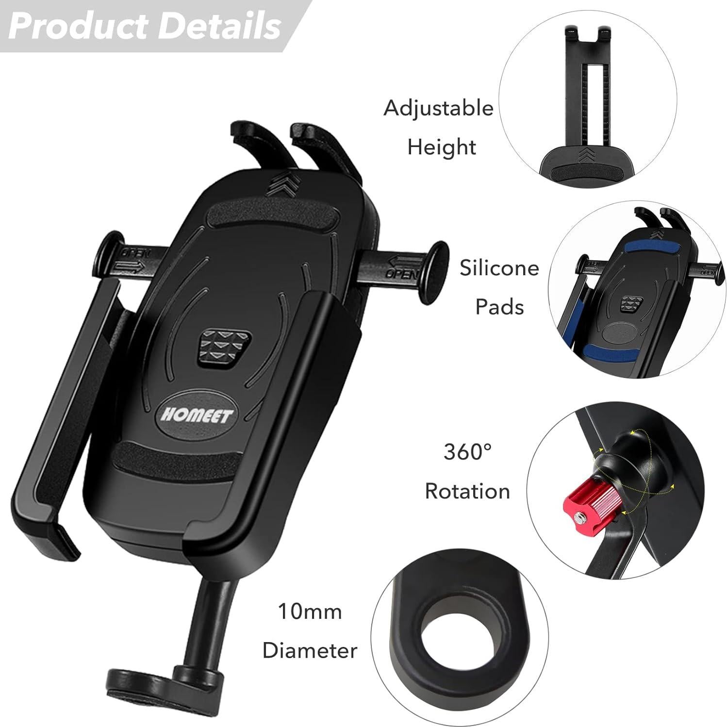 Soporte para Teléfono de Motocicleta Homeet, Aluminio, 360°