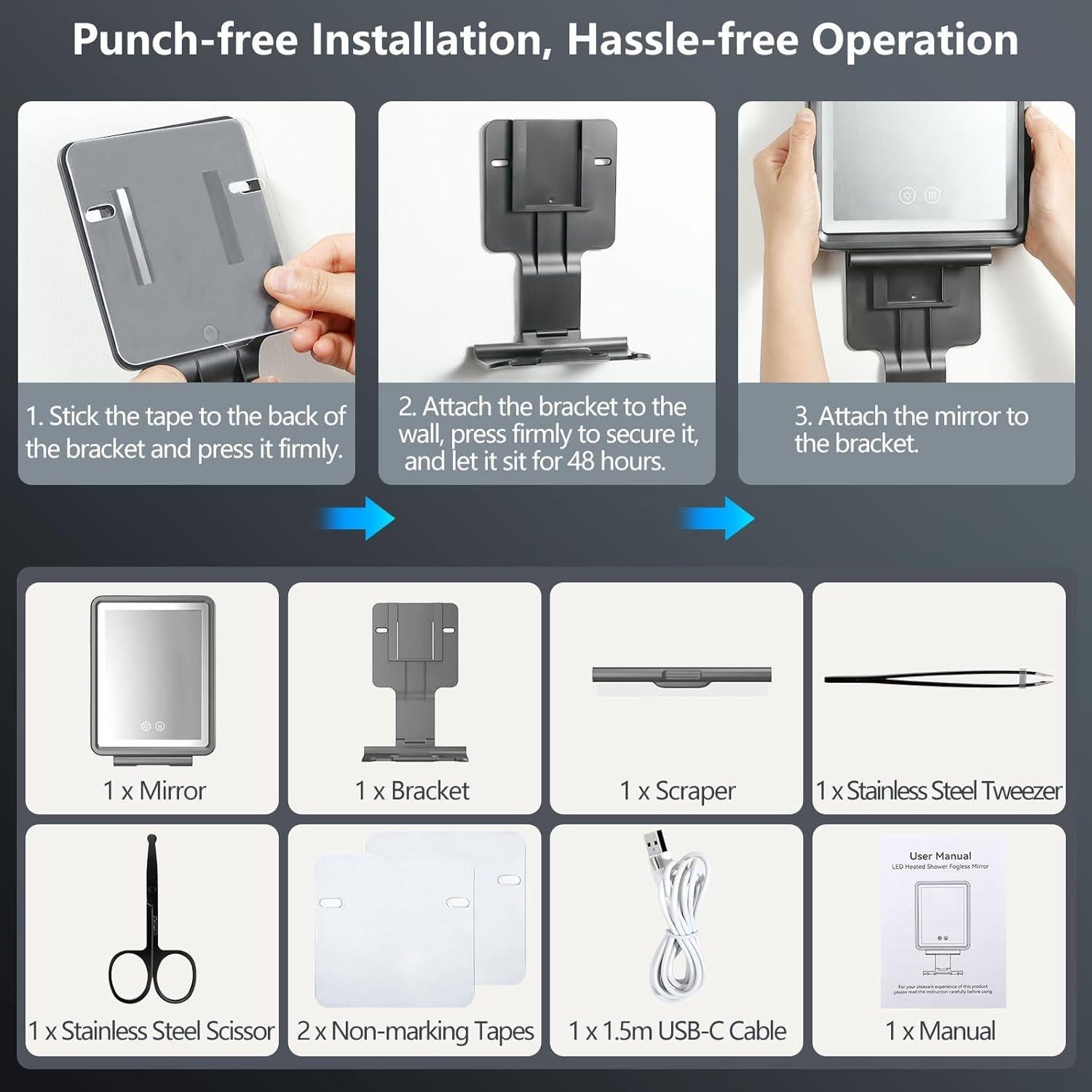 Espejo de Ducha Calentado Antivaho Shinowa 17.8x23cm Gris