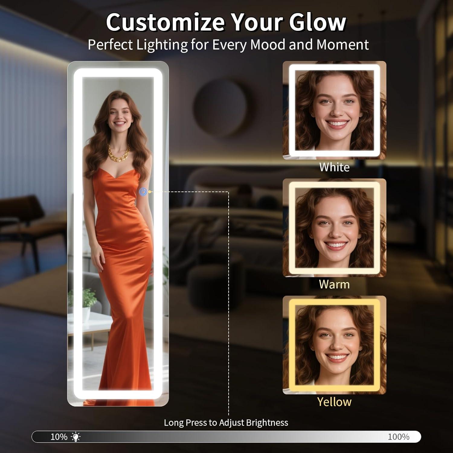 Espejo de Cuerpo Entero Koonmi LED 152.4x40.6cm Blanco