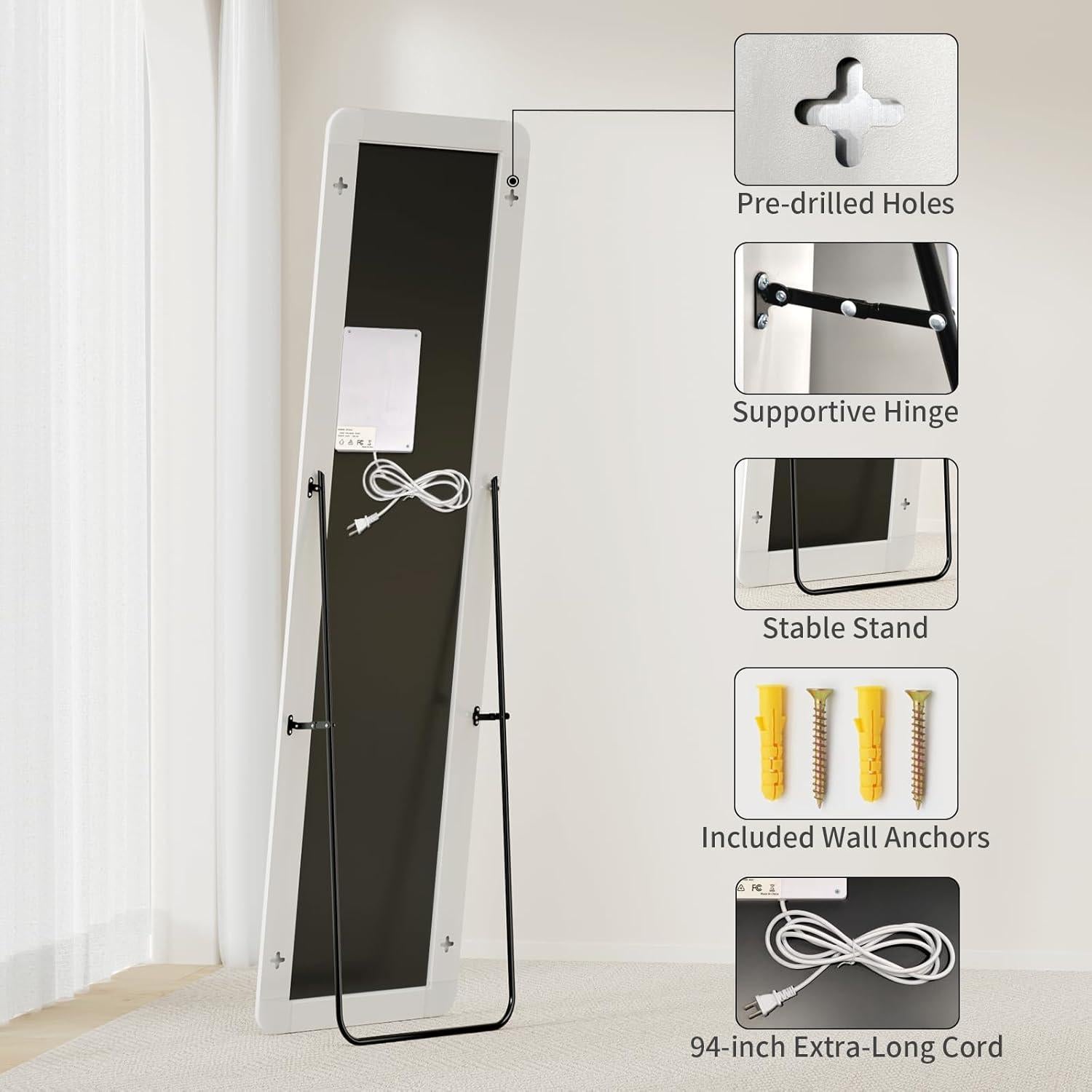 Espejo de Cuerpo Entero Koonmi LED 152.4x40.6cm Blanco