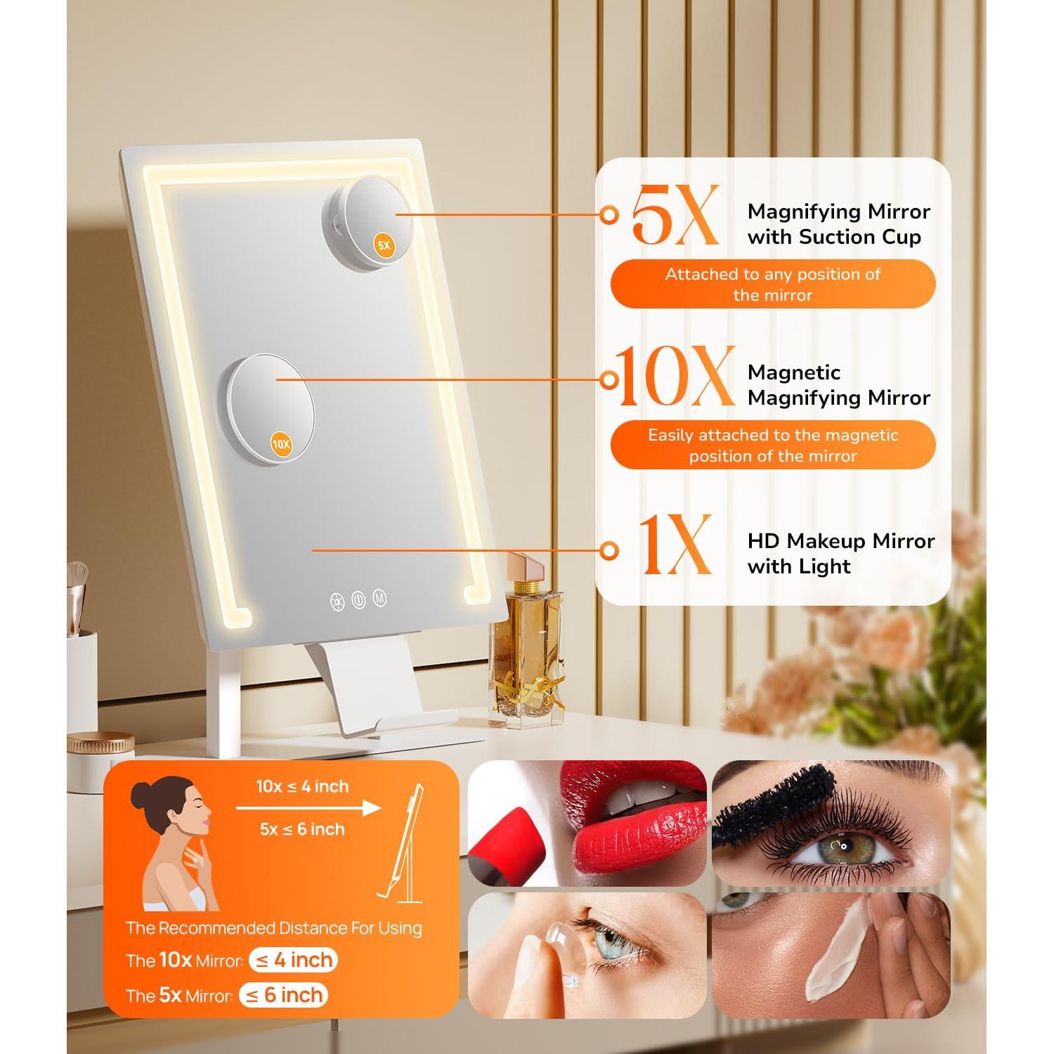 Espejo de Maquillaje Iluminado Gospire 42.7x28cm 4000mAh 5X/10X