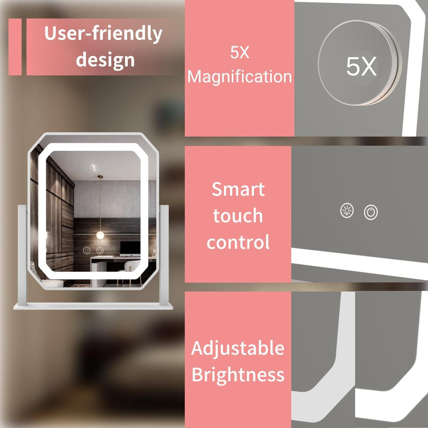 Espejo de Maquillaje Iluminado IBRIGHTSO 30.48cm 5X Táctil