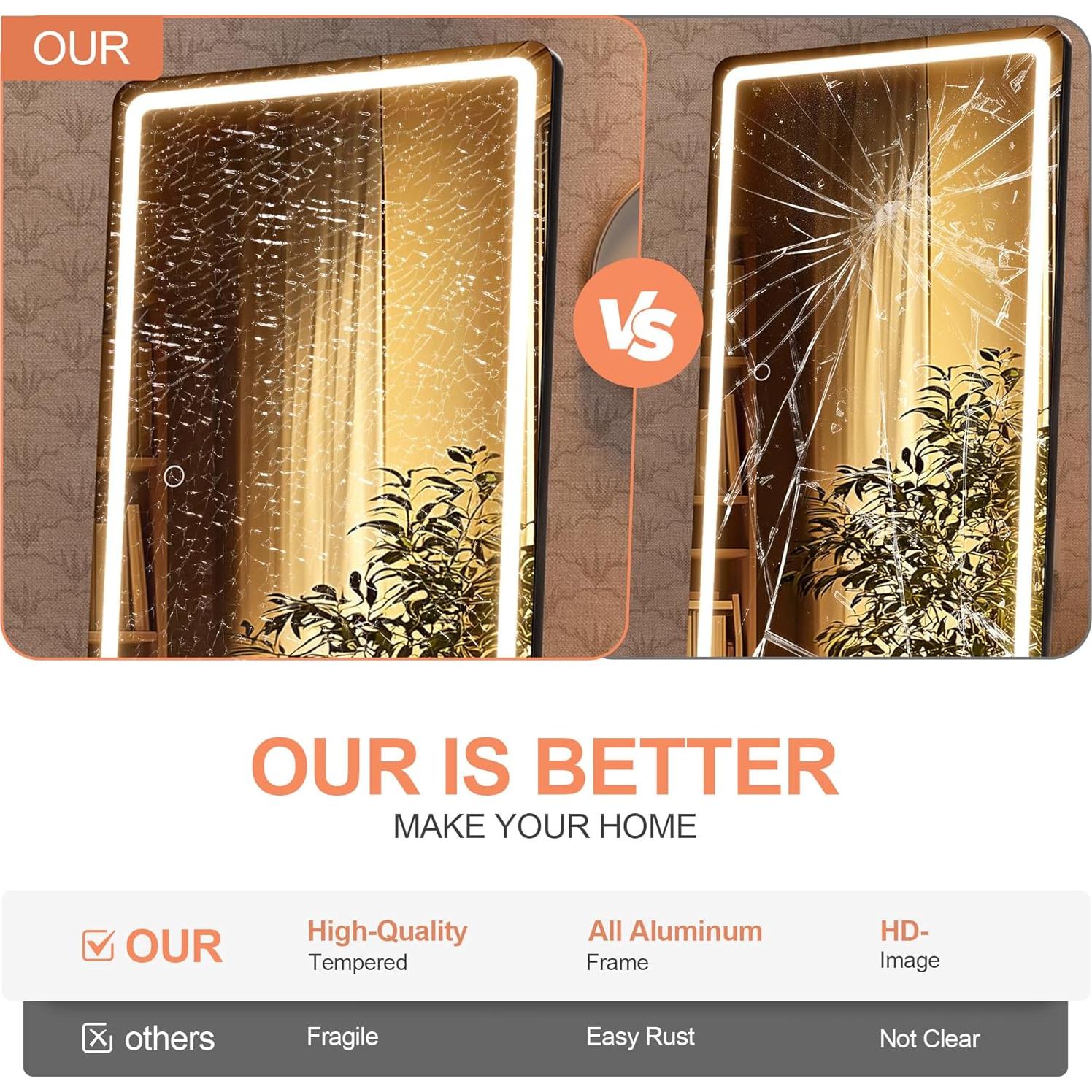 Espejo de Cuerpo Completo Iluminado LED WINNICE 142 cm x 40 cm