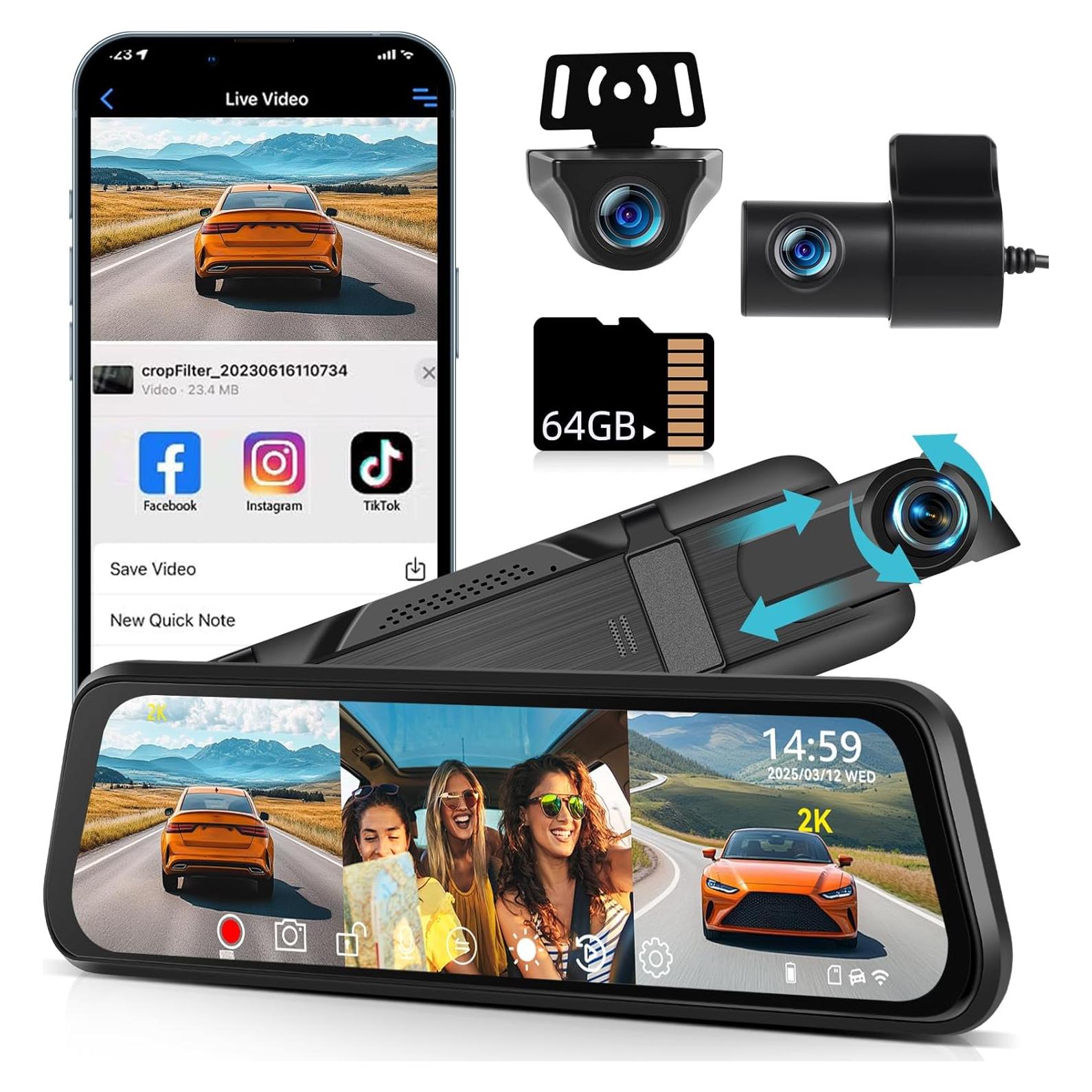 Cámara de tablero NHOPEEW 2K con espejo 9.66" - WiFi, G-Sensor