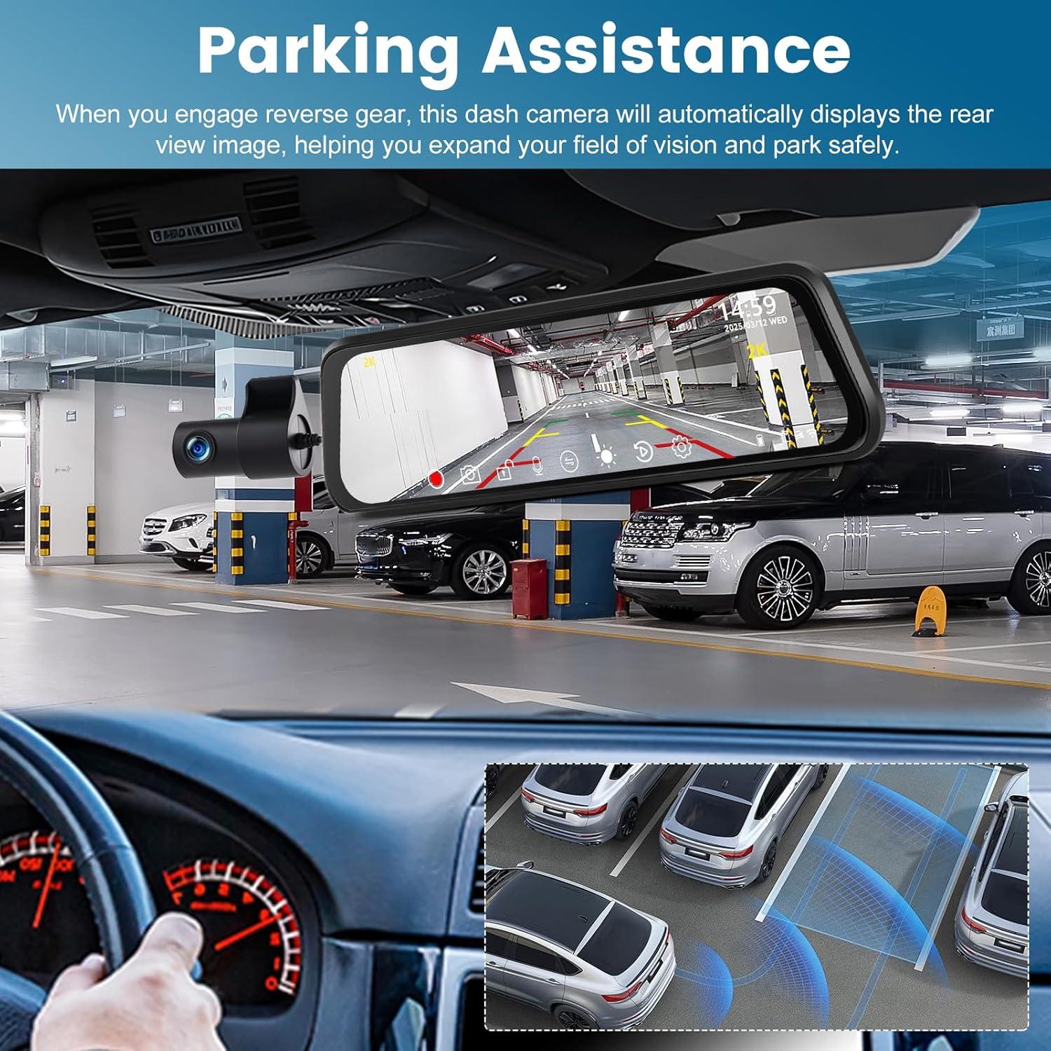 Cámara de tablero NHOPEEW 2K con espejo 9.66" - WiFi, G-Sensor